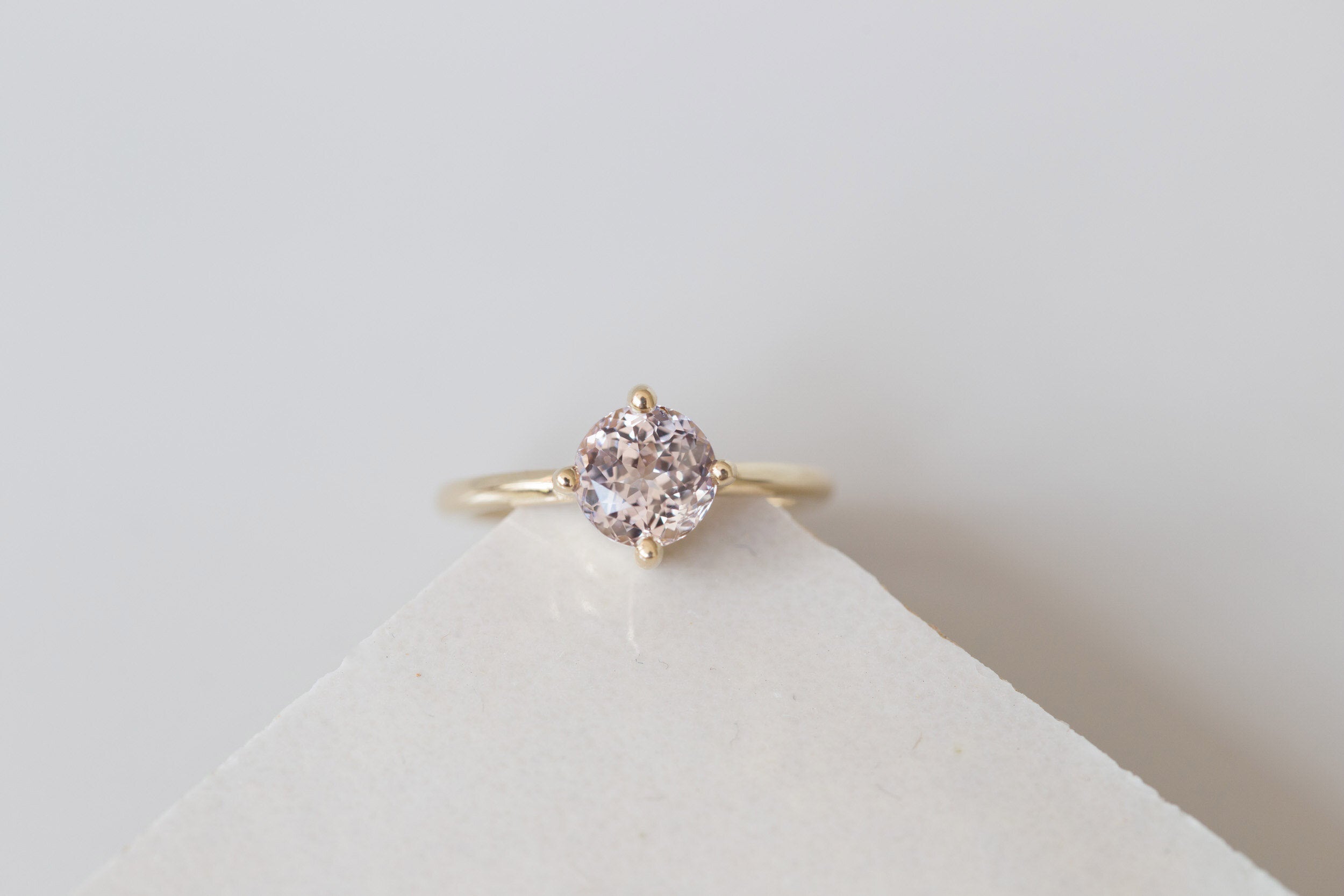 Leta Ring | Lavender Round Sapphire Compass Set Solitaire Engagement Ring 2.03 ct | 14k Recycled Gold | One of a Kind