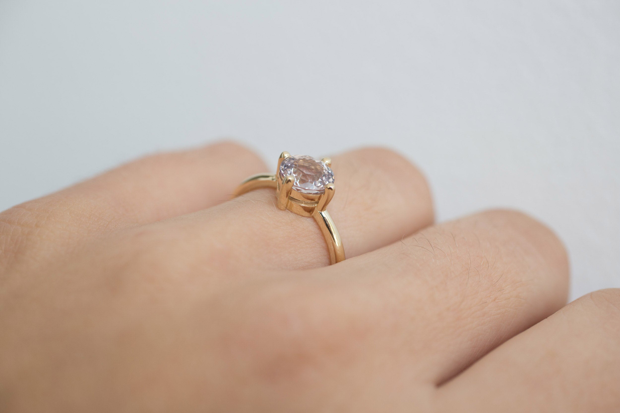 Leta Ring | Lavender Round Sapphire Compass Set Solitaire Engagement Ring 2.03 ct | 14k Recycled Gold | One of a Kind