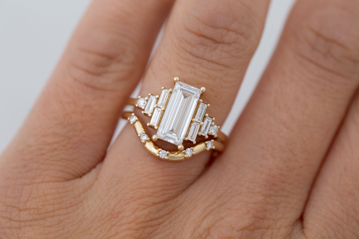 Delta Ring | Lab Baguette Cut Diamond + Diamond Cluster Engagement Ring 2.03 ct | 14k Recycled Gold | One of a Kind