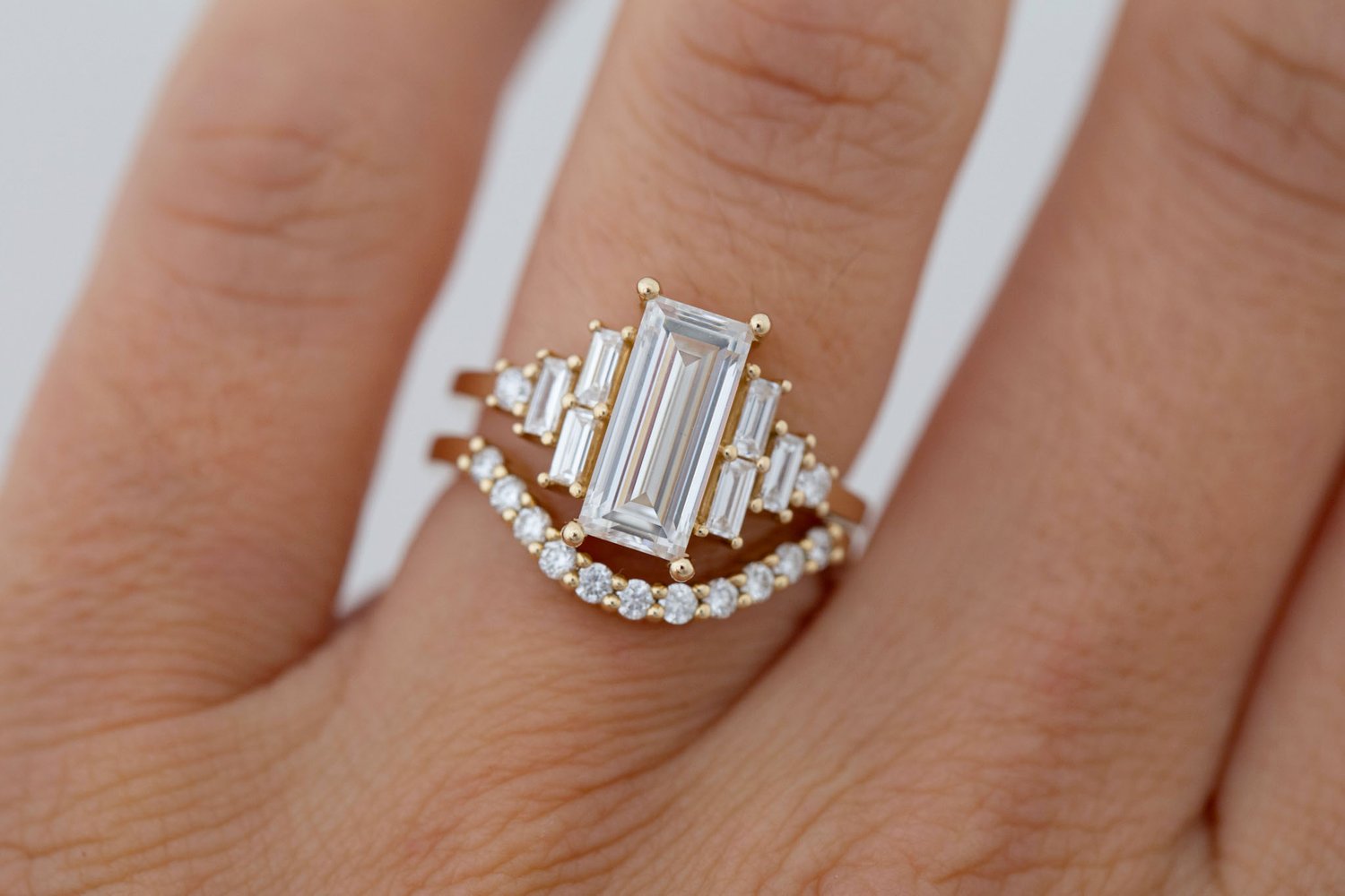 Delta Ring | Lab Baguette Cut Diamond + Diamond Cluster Engagement Ring 2.03 ct | 14k Recycled Gold | One of a Kind