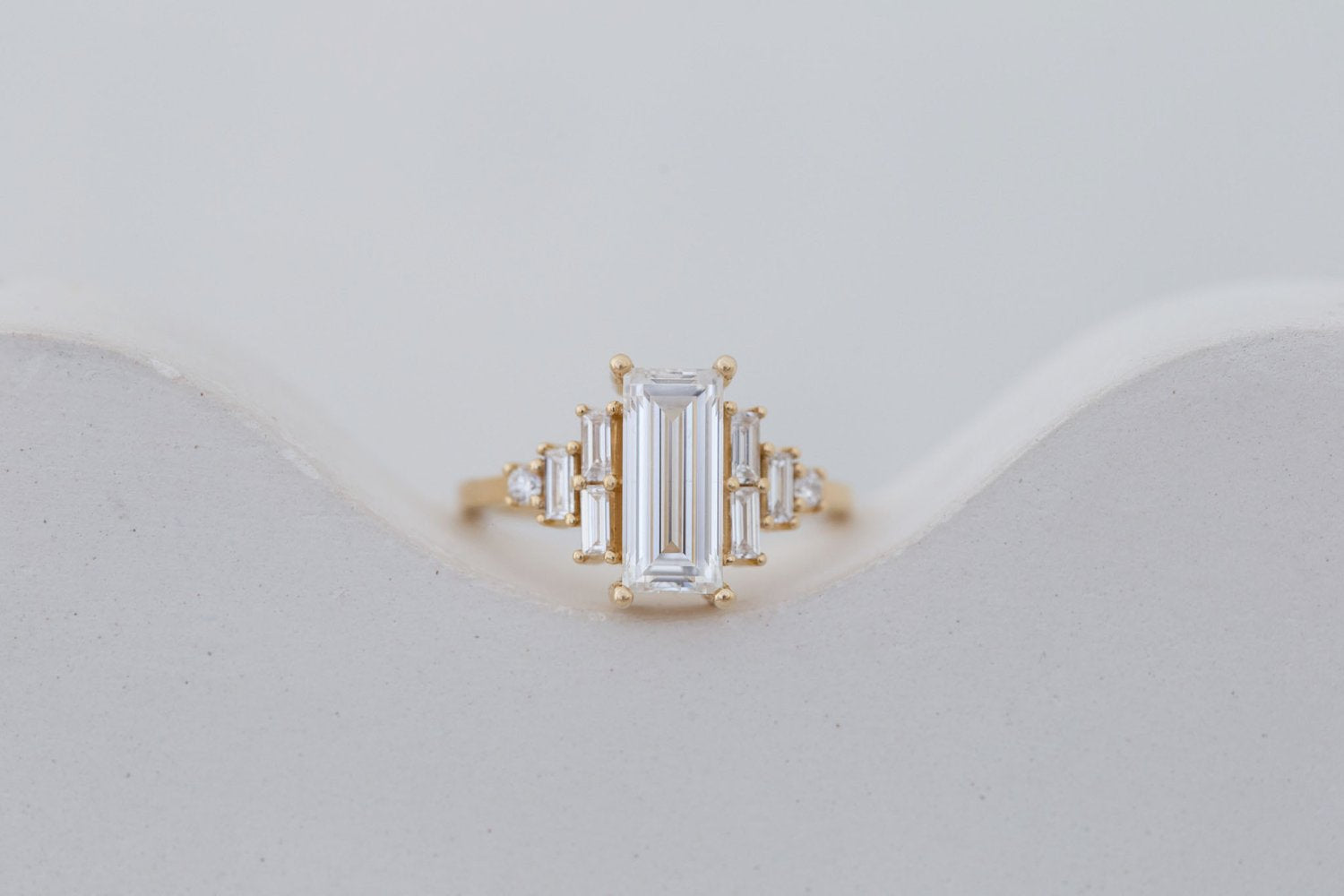 Delta Ring | Lab Baguette Cut Diamond + Diamond Cluster Engagement Ring 2.03 ct | 14k Recycled Gold | One of a Kind