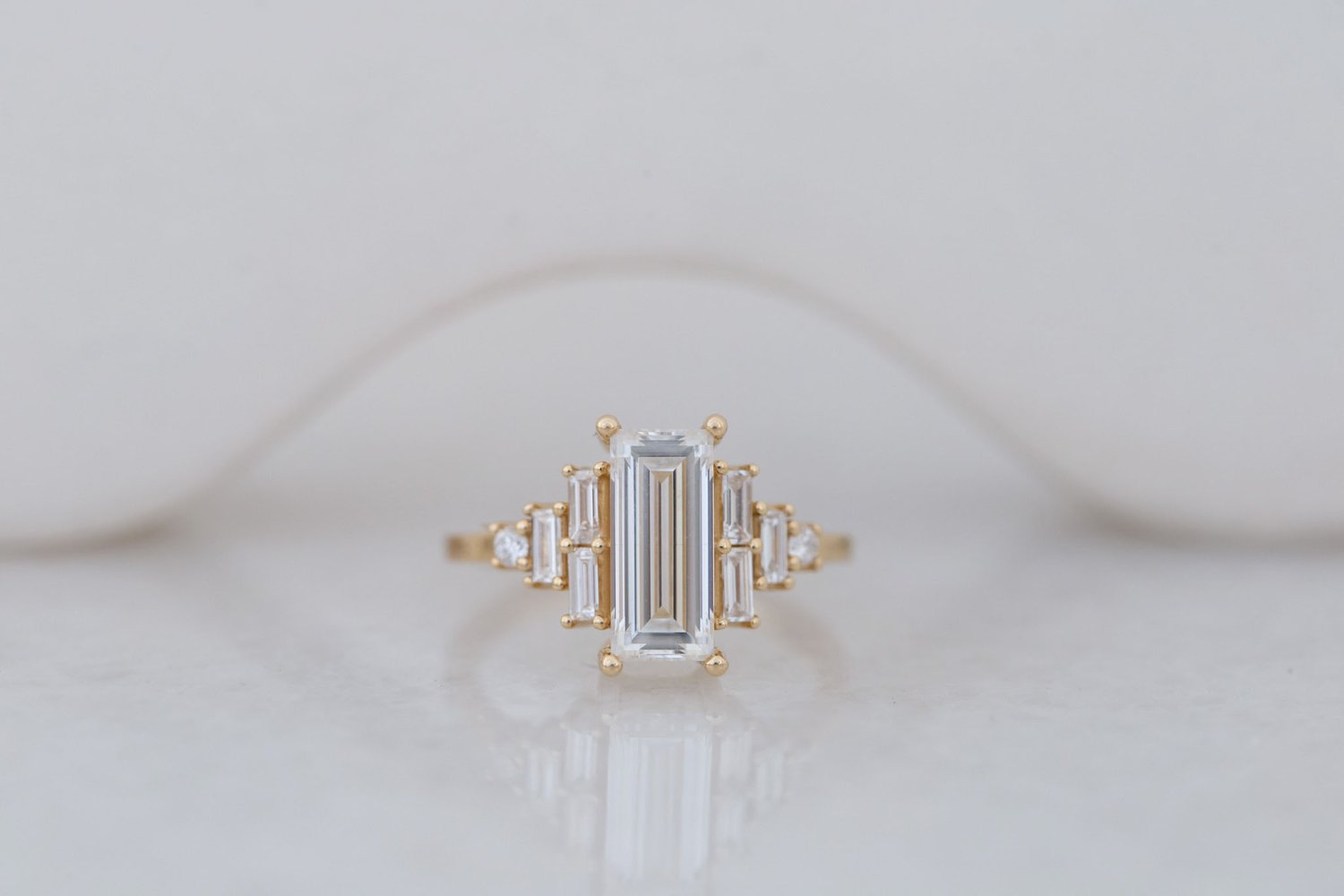 Delta Ring | Lab Baguette Cut Diamond + Diamond Cluster Engagement Ring 2.03 ct | 14k Recycled Gold | One of a Kind