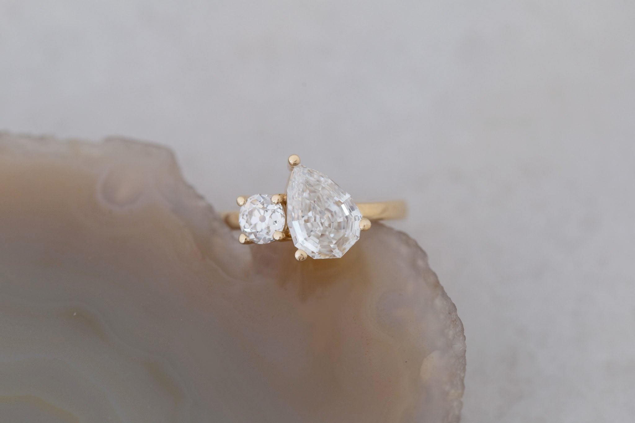 Liana Ring | Lab Pear Cut Diamond + Lab Old European Cut Diamond Engagement Ring 2.24 ct | 14k Recycled Gold | One of a Kind