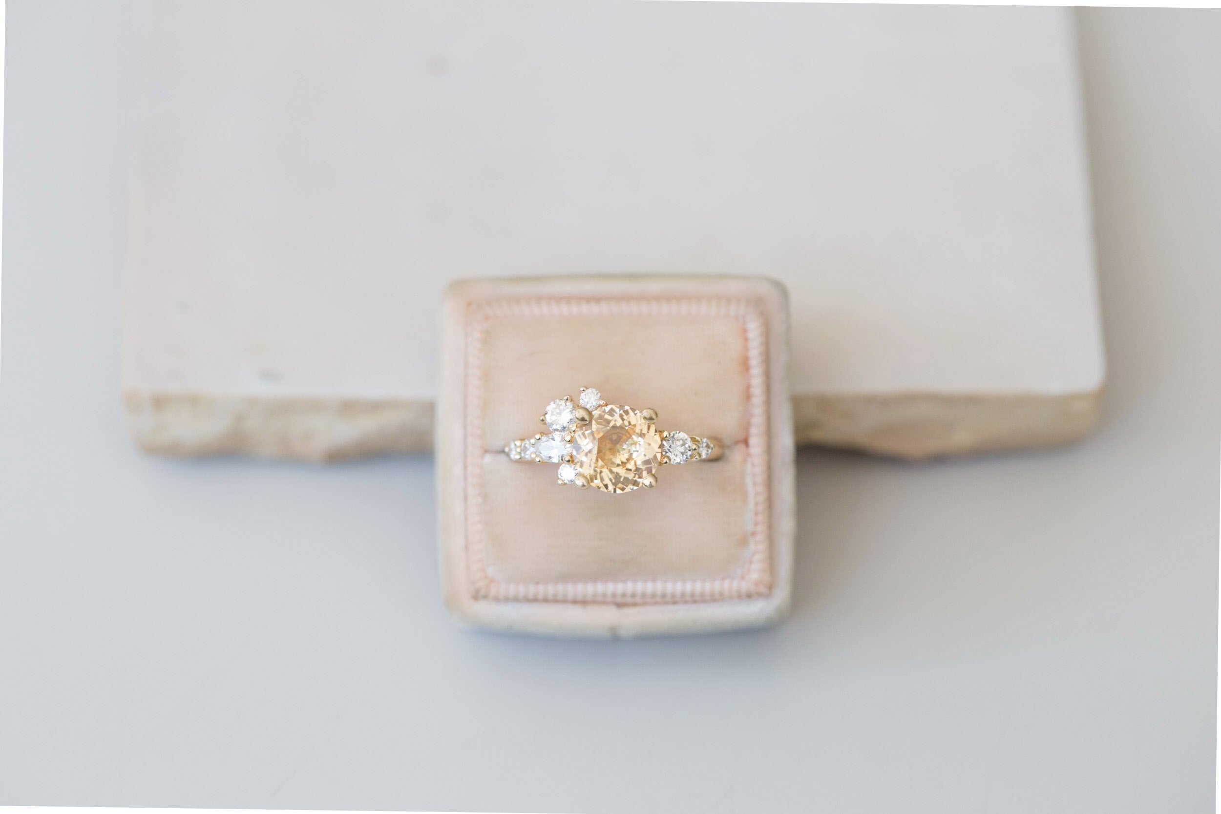Ilia Ring | Round Apricot Sapphire + Diamond Cluster Engagement Ring 2.05 ct | 14k Recycled Gold | One of a Kind