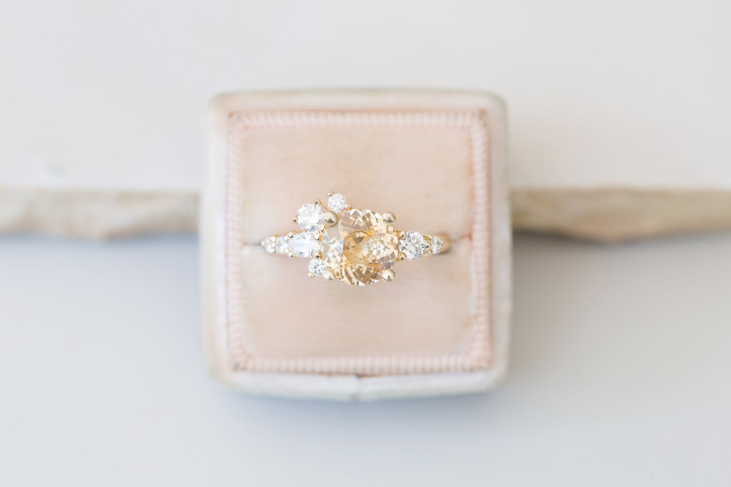 Ilia Ring | Round Apricot Sapphire + Diamond Cluster Engagement Ring 2.05 ct | 14k Recycled Gold | One of a Kind