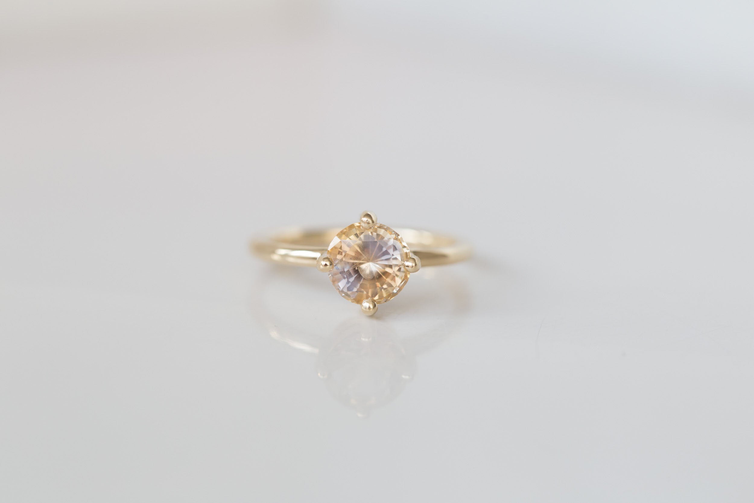 Leta Ring | Bicolor Apricot Lavender Sapphire Compass Set Solitaire Engagement Ring | 14k Recycled Gold | One of a Kind