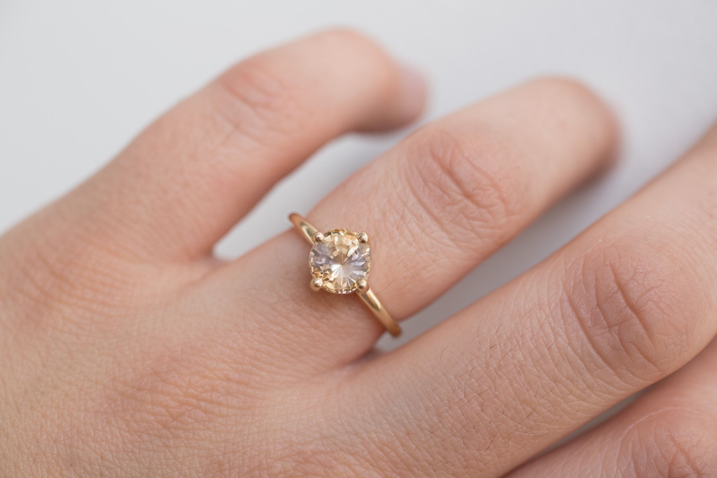 Leta Ring | Bicolor Apricot Lavender Sapphire Compass Set Solitaire Engagement Ring | 14k Recycled Gold | One of a Kind