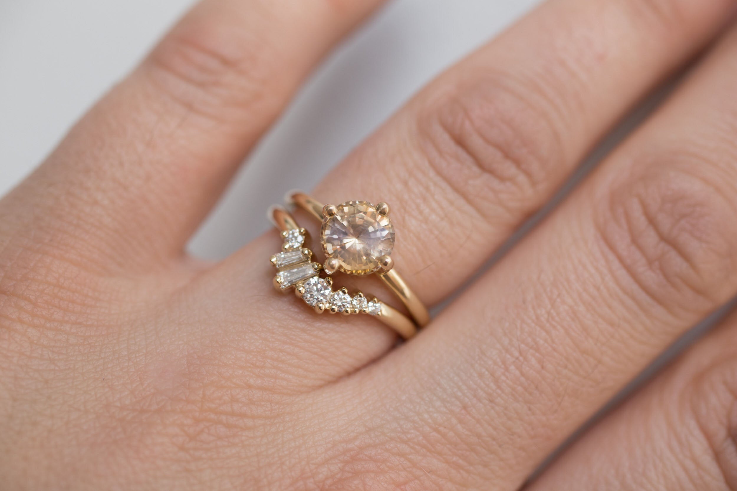 Leta Ring | Bicolor Apricot Lavender Sapphire Compass Set Solitaire Engagement Ring | 14k Recycled Gold | One of a Kind