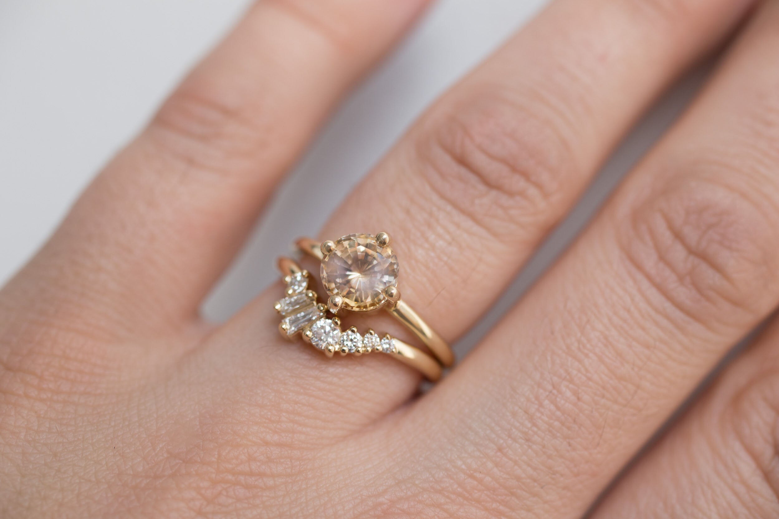 Leta Ring | Bicolor Apricot Lavender Sapphire Compass Set Solitaire Engagement Ring | 14k Recycled Gold | One of a Kind