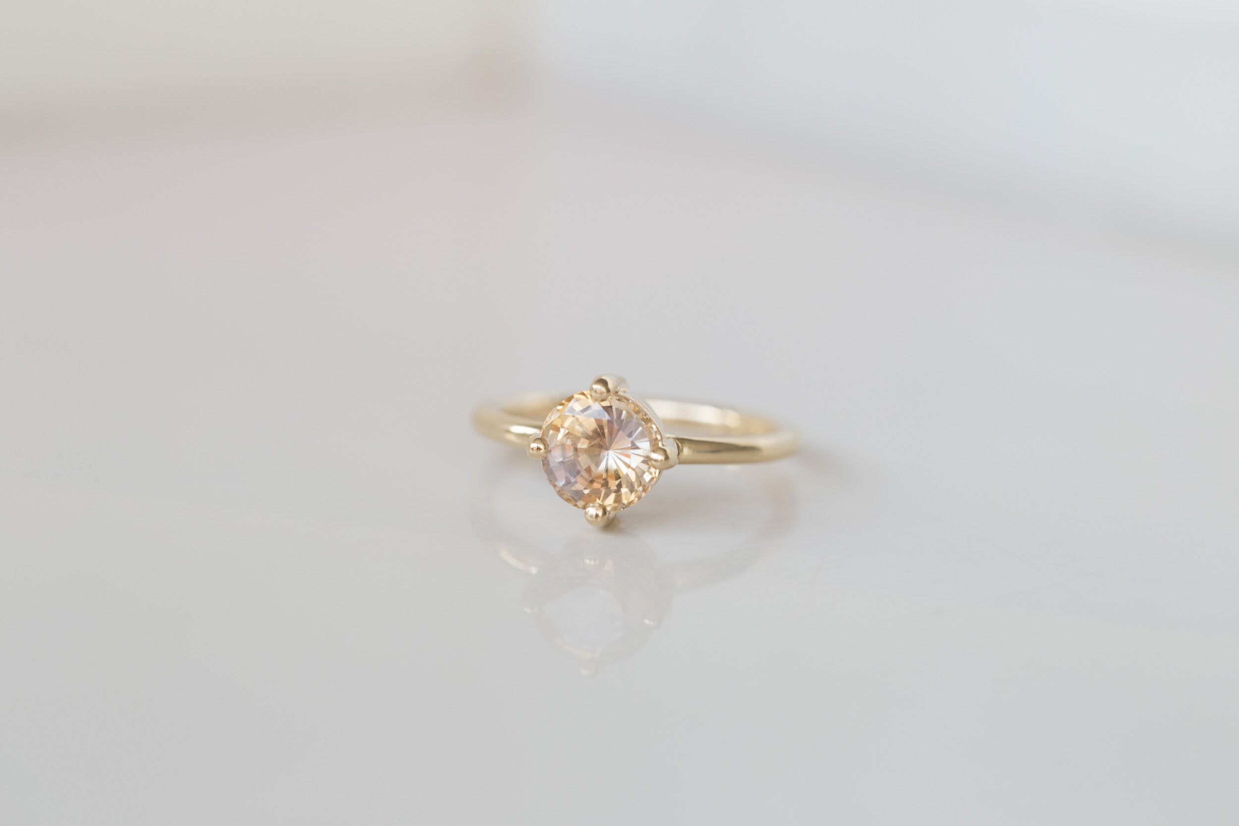 Leta Ring | Bicolor Apricot Lavender Sapphire Compass Set Solitaire Engagement Ring | 14k Recycled Gold | One of a Kind
