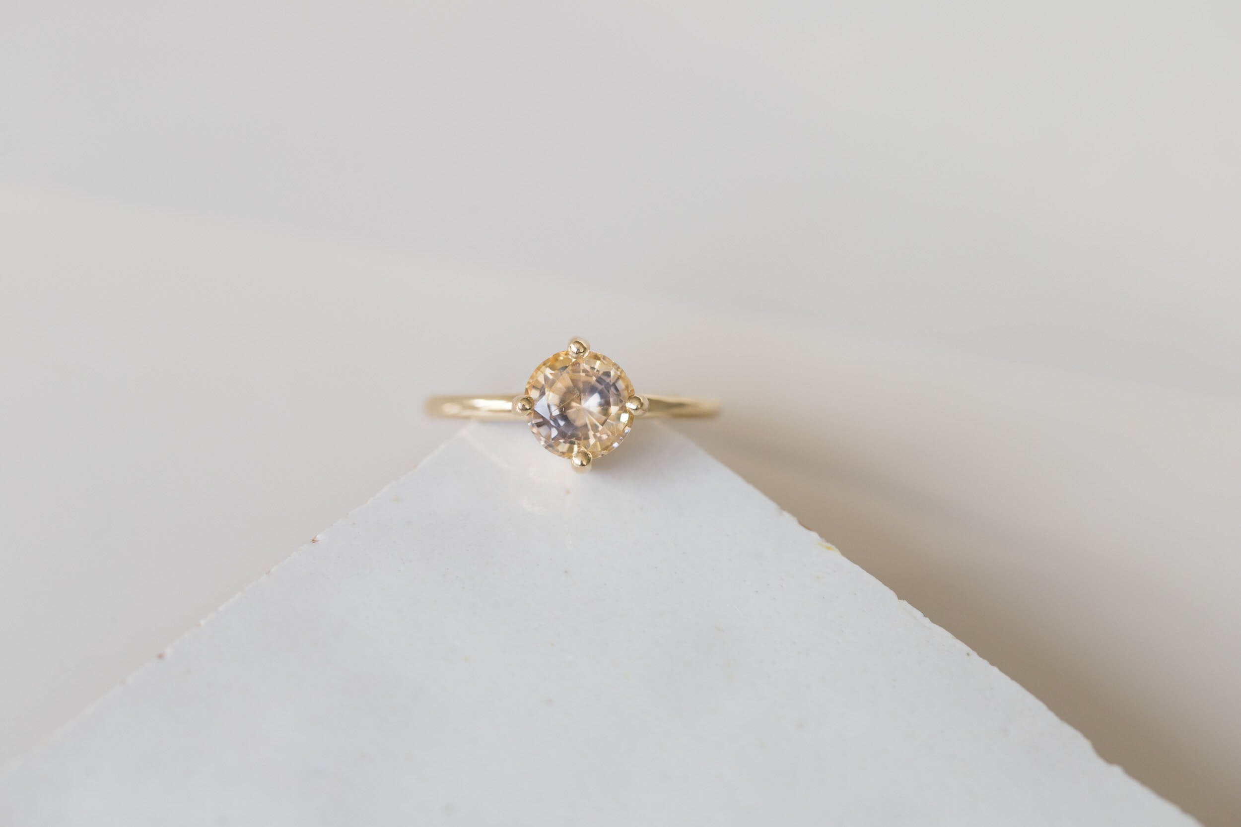 Leta Ring | Bicolor Apricot Lavender Sapphire Compass Set Solitaire Engagement Ring | 14k Recycled Gold | One of a Kind