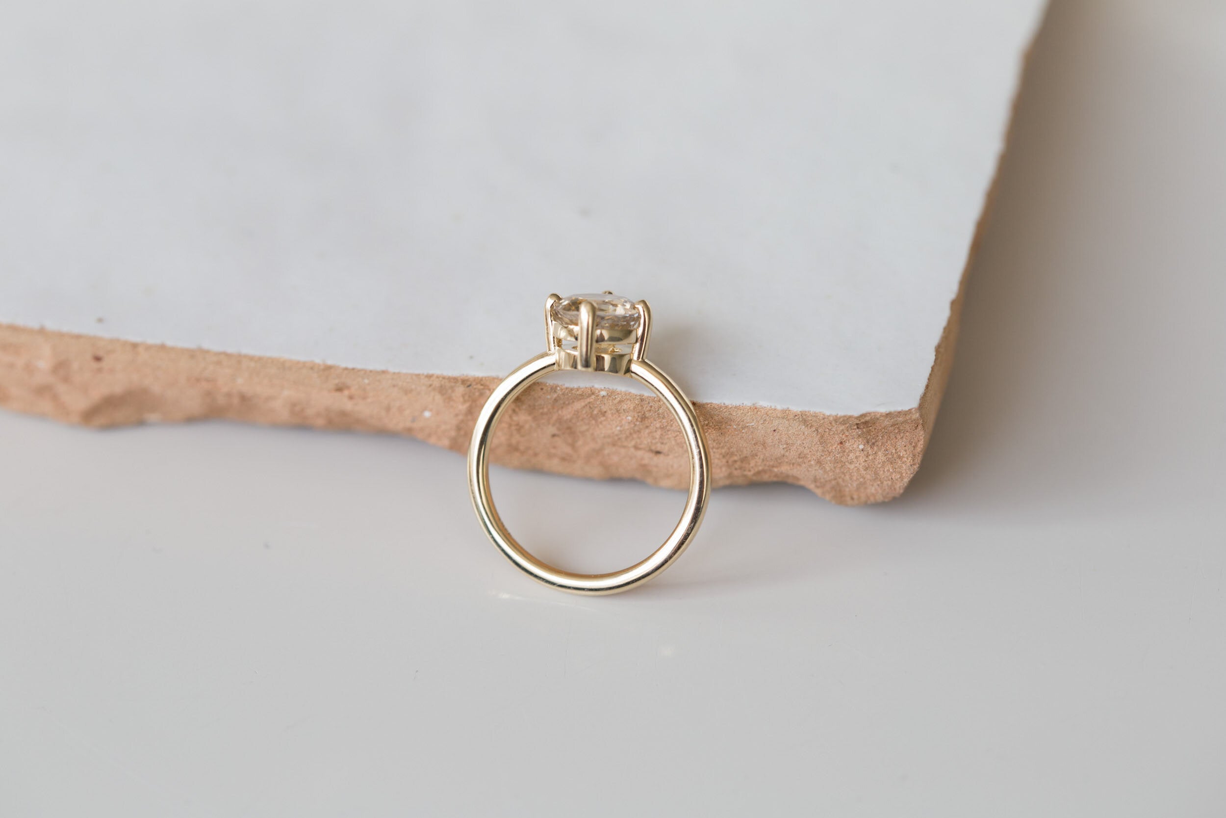 Leta Ring | Bicolor Apricot Lavender Sapphire Compass Set Solitaire Engagement Ring | 14k Recycled Gold | One of a Kind