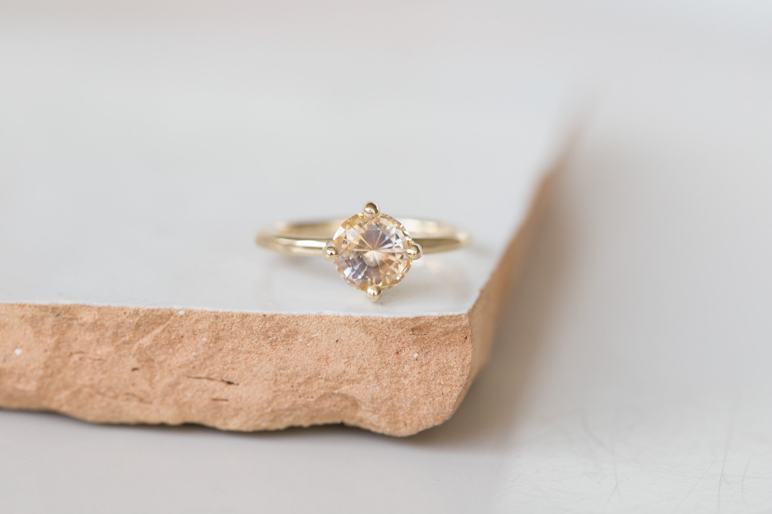 Leta Ring | Bicolor Apricot Lavender Sapphire Compass Set Solitaire Engagement Ring | 14k Recycled Gold | One of a Kind