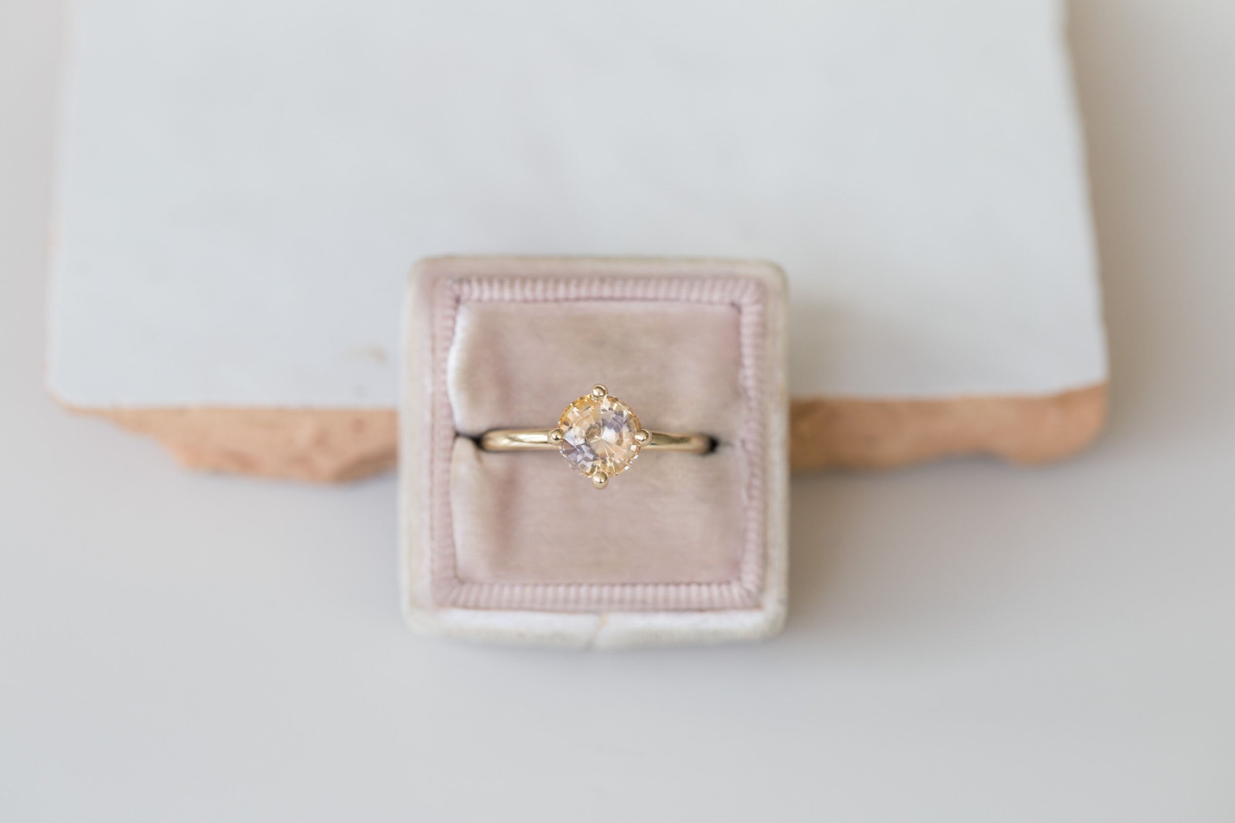 Leta Ring | Bicolor Apricot Lavender Sapphire Compass Set Solitaire Engagement Ring | 14k Recycled Gold | One of a Kind