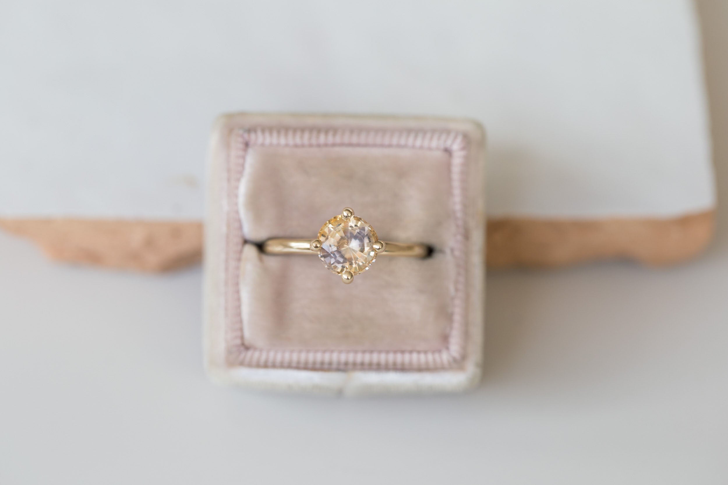 Leta Ring | Bicolor Apricot Lavender Sapphire Compass Set Solitaire Engagement Ring | 14k Recycled Gold | One of a Kind
