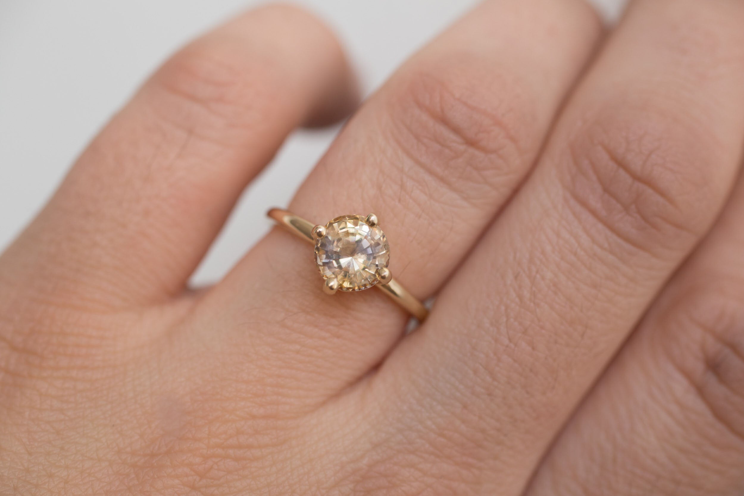 Leta Ring | Bicolor Apricot Lavender Sapphire Compass Set Solitaire Engagement Ring | 14k Recycled Gold | One of a Kind