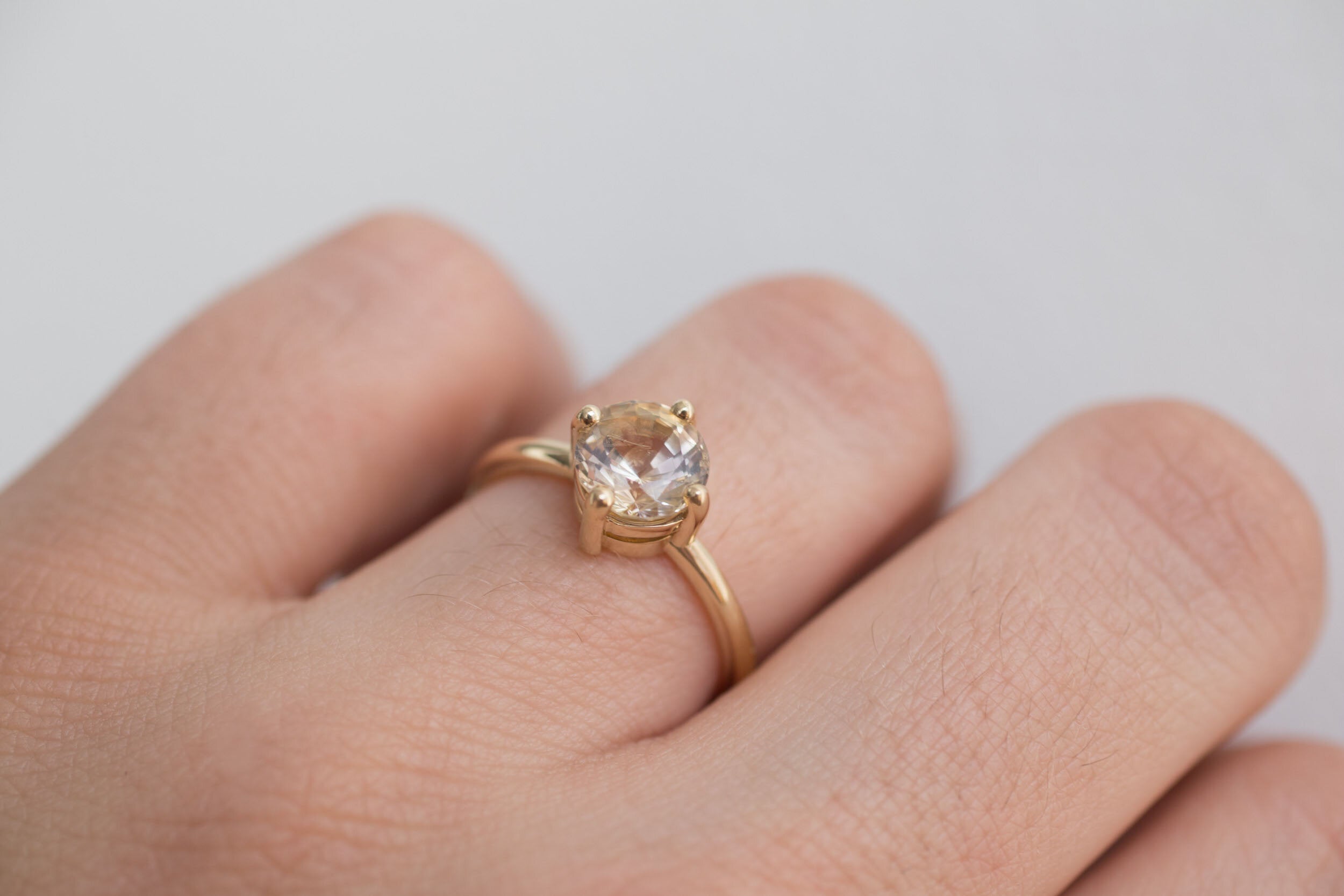Leta Ring | Bicolor Apricot Lavender Sapphire Compass Set Solitaire Engagement Ring | 14k Recycled Gold | One of a Kind