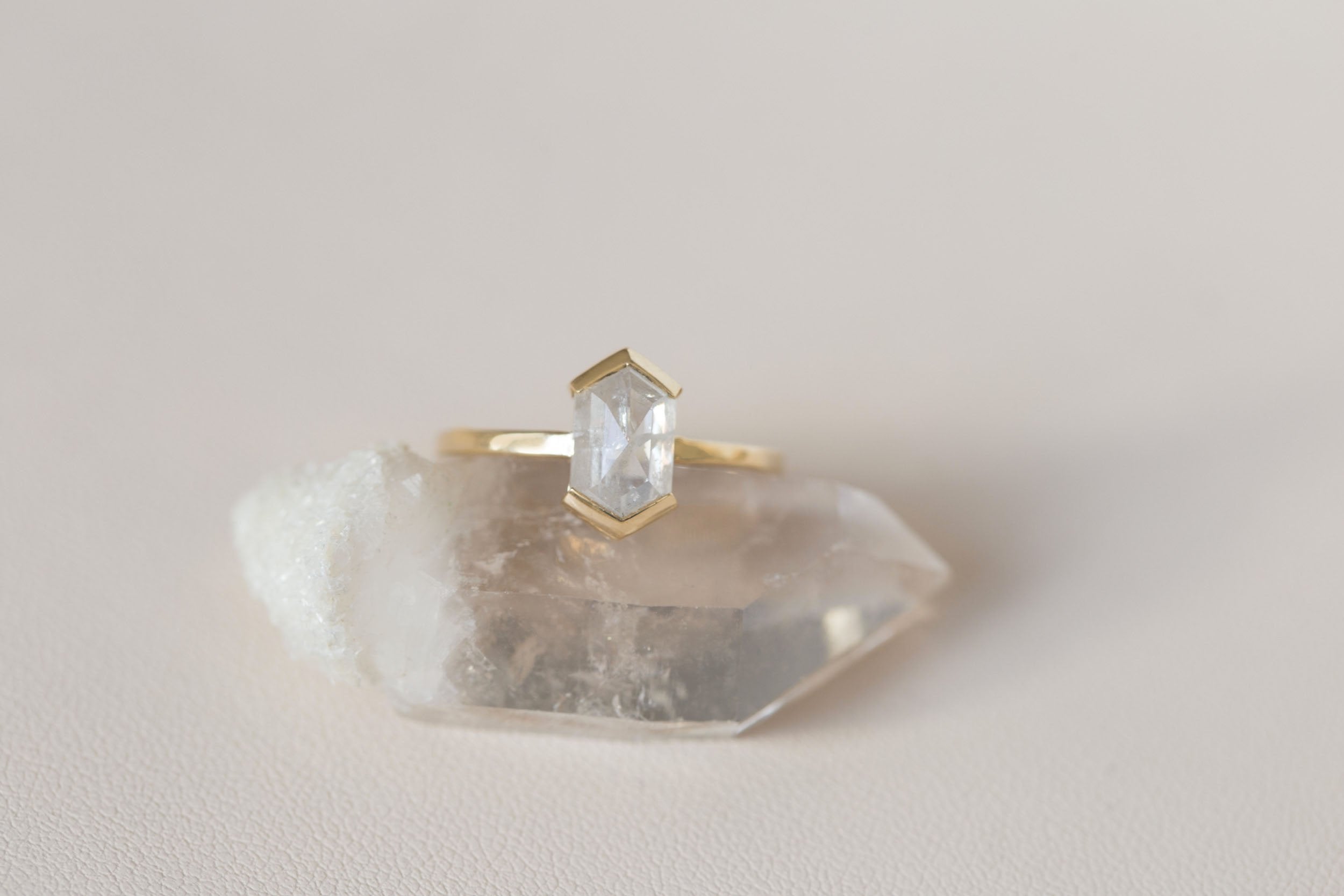 Varda Ring | Silver Hexagonal Diamond Engagement Ring 2.05 ct | 14k Recycled Gold | One of a Kind