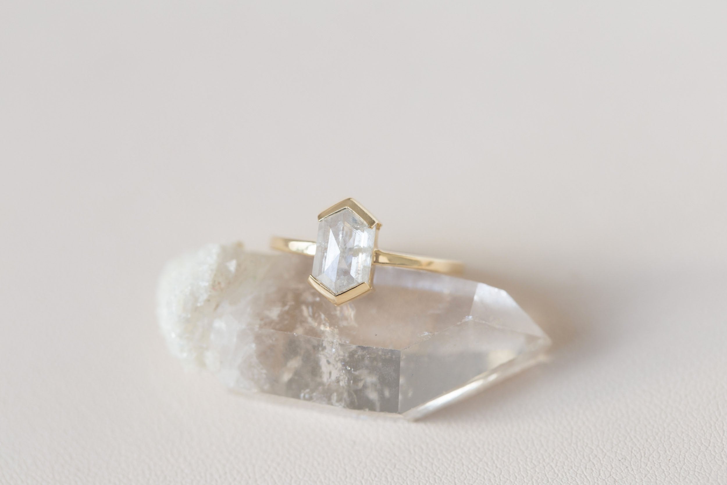 Varda Ring | Silver Hexagonal Diamond Engagement Ring 2.05 ct | 14k Recycled Gold | One of a Kind