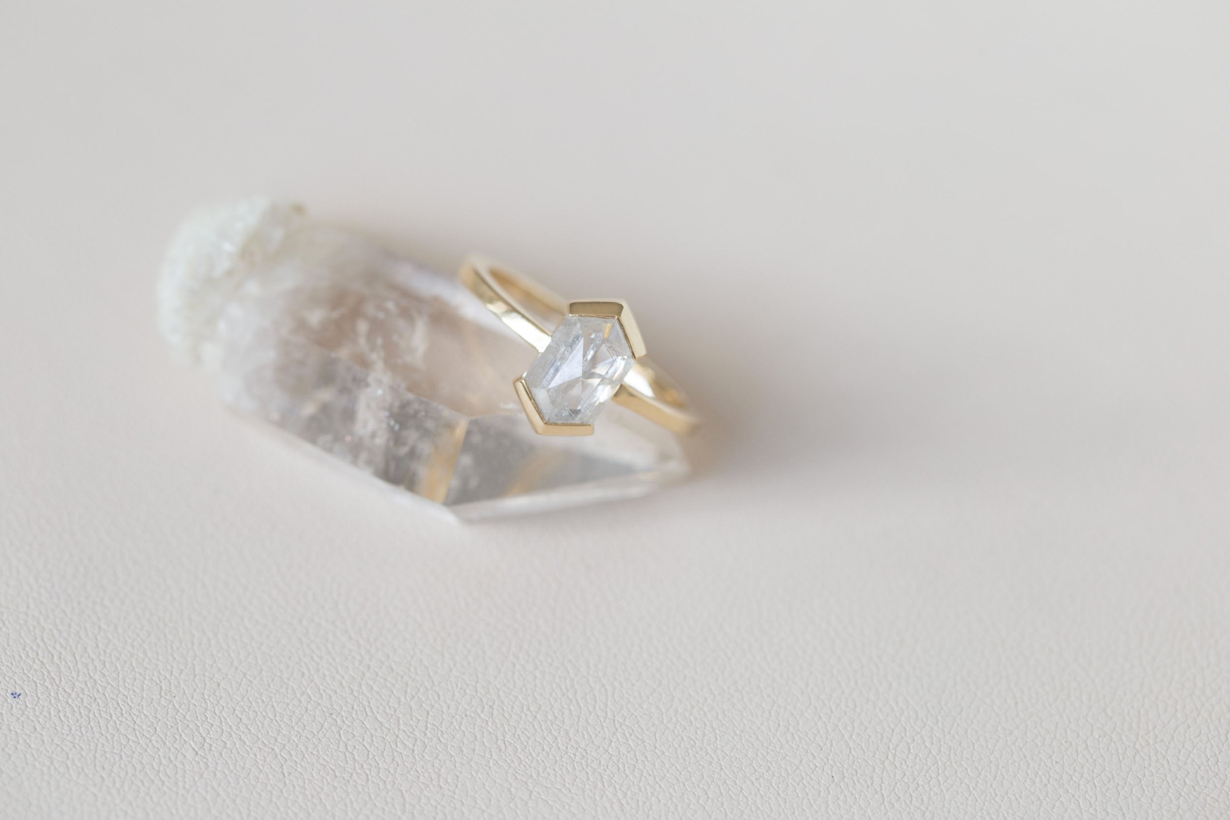 Varda Ring | Silver Hexagonal Diamond Engagement Ring 2.05 ct | 14k Recycled Gold | One of a Kind
