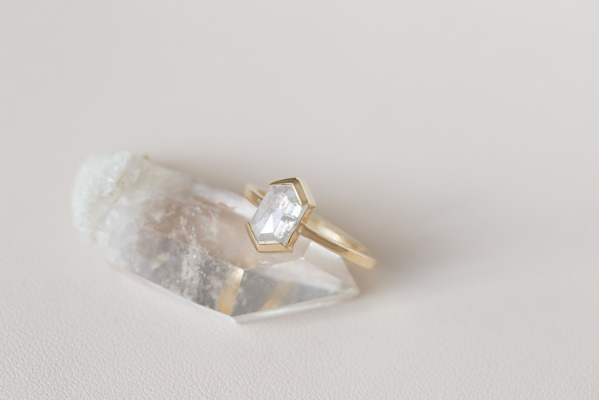 Varda Ring | Silver Hexagonal Diamond Engagement Ring 2.05 ct | 14k Recycled Gold | One of a Kind