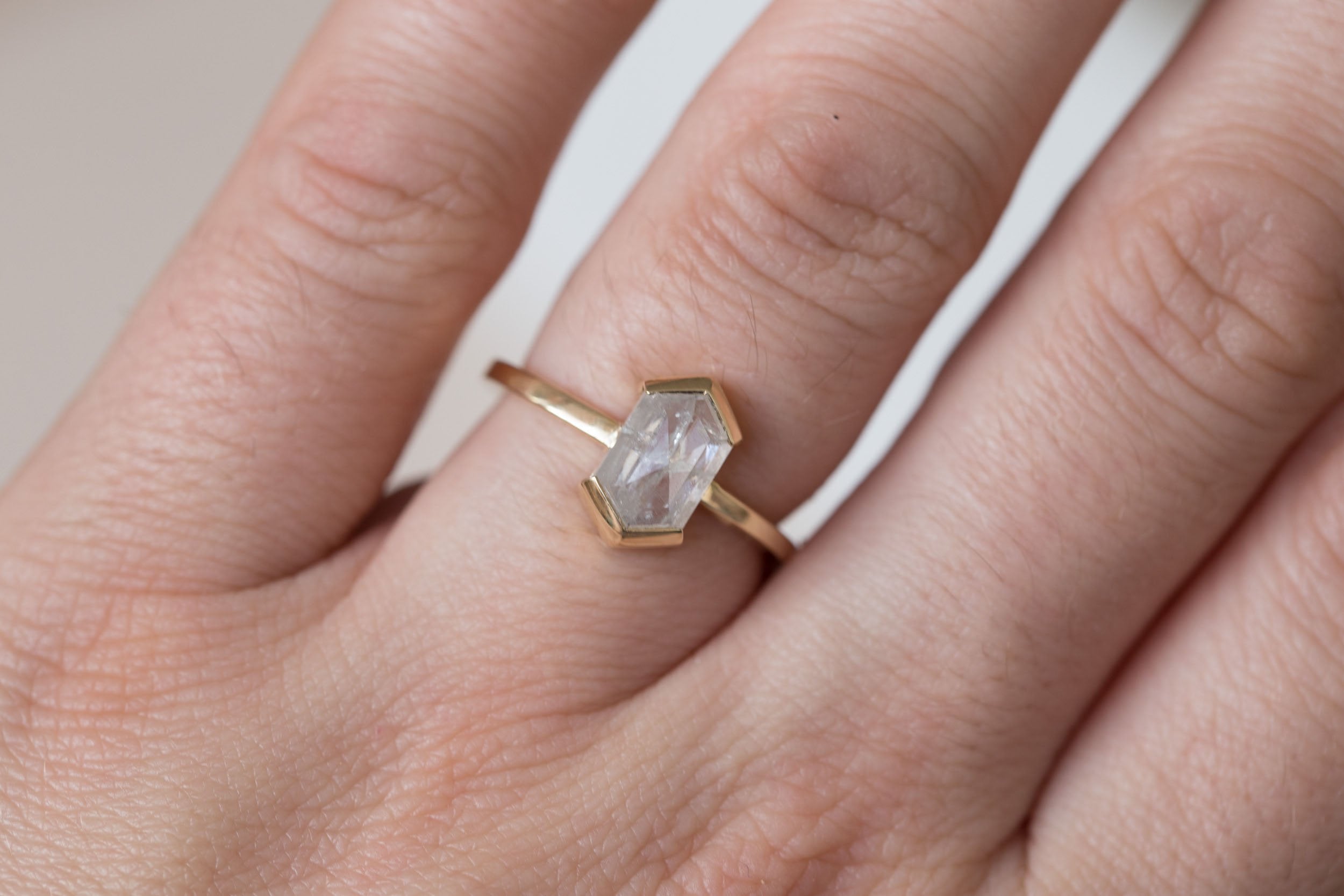 Varda Ring | Silver Hexagonal Diamond Engagement Ring 2.05 ct | 14k Recycled Gold | One of a Kind