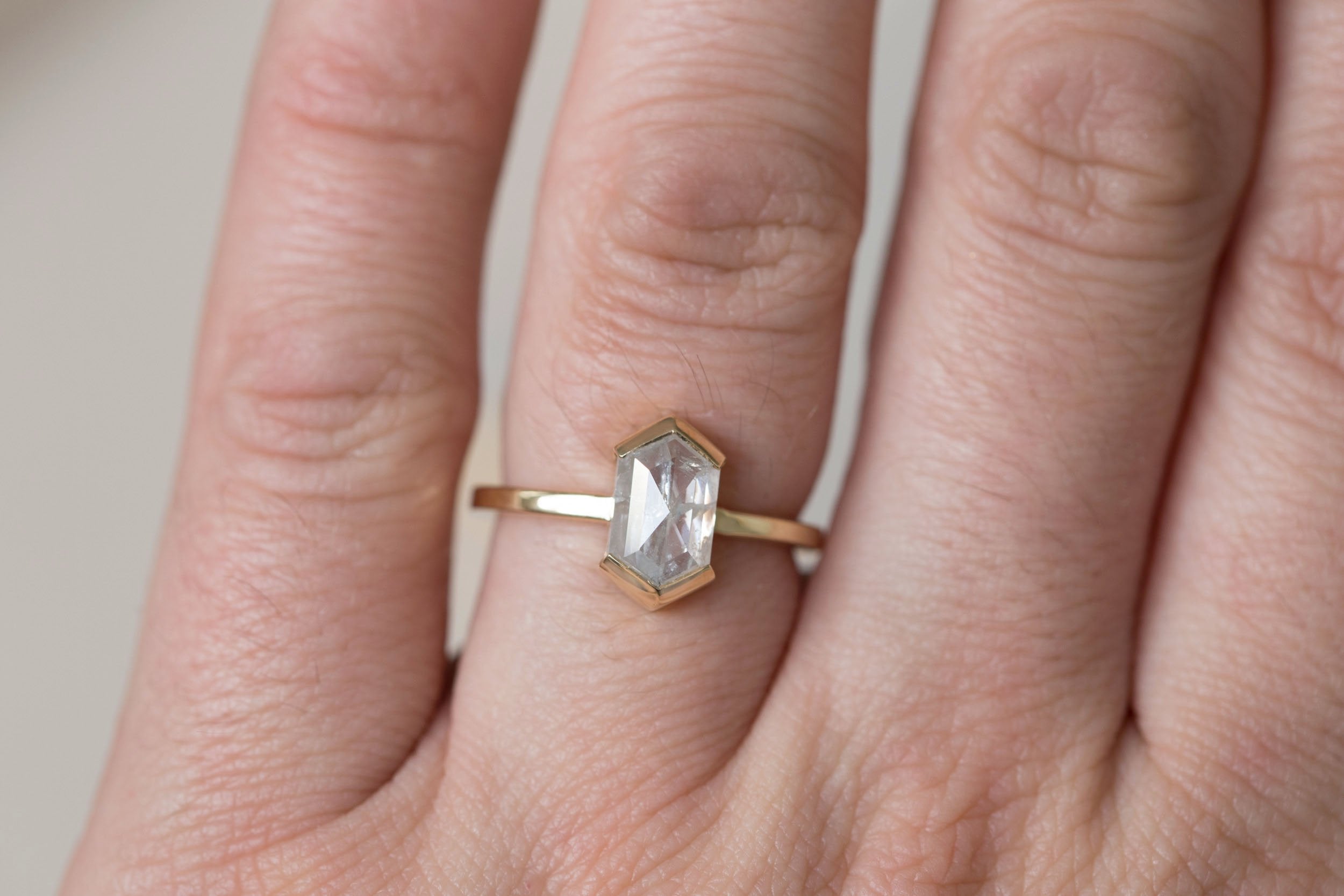 Varda Ring | Silver Hexagonal Diamond Engagement Ring 2.05 ct | 14k Recycled Gold | One of a Kind