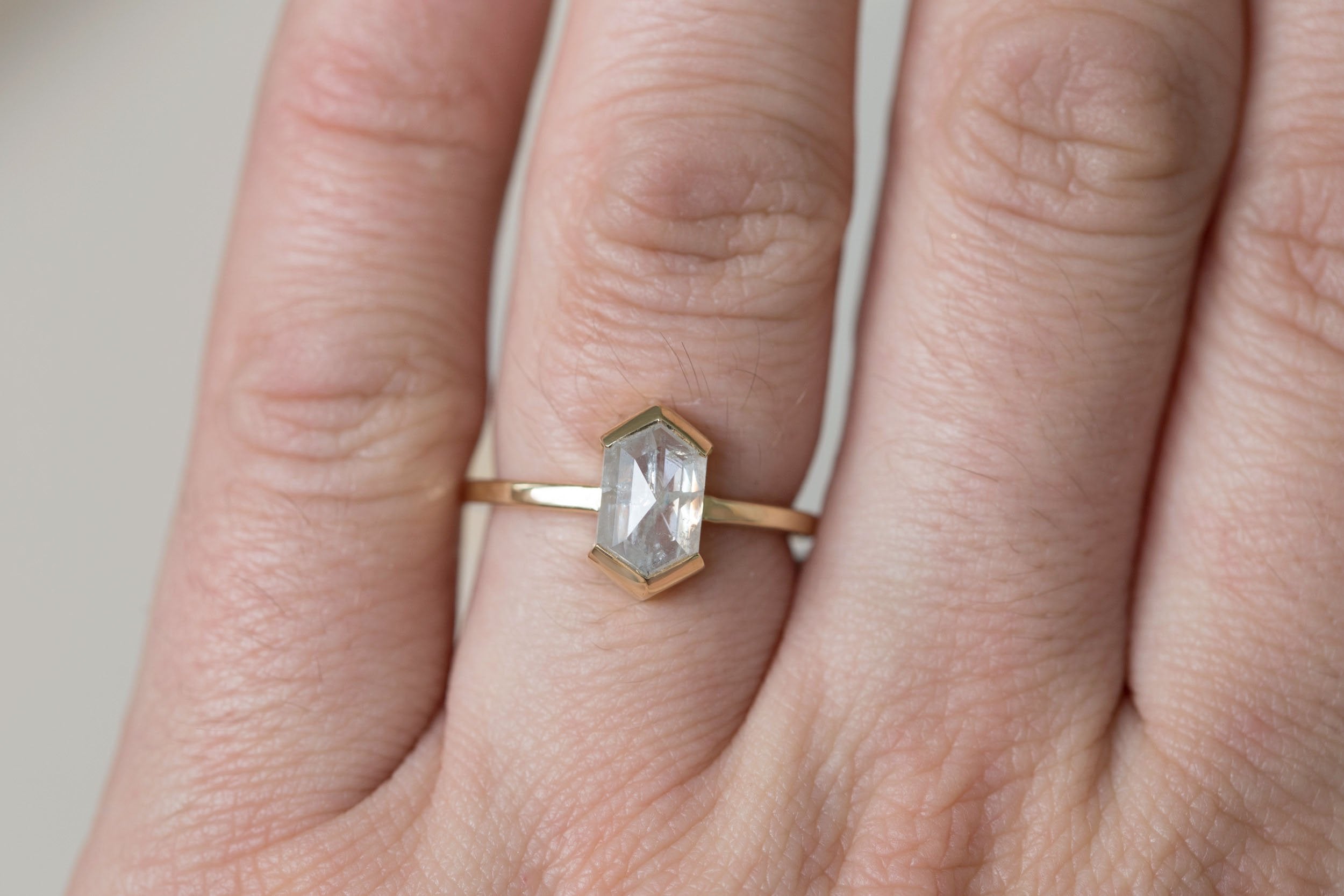Varda Ring | Silver Hexagonal Diamond Engagement Ring 2.05 ct | 14k Recycled Gold | One of a Kind