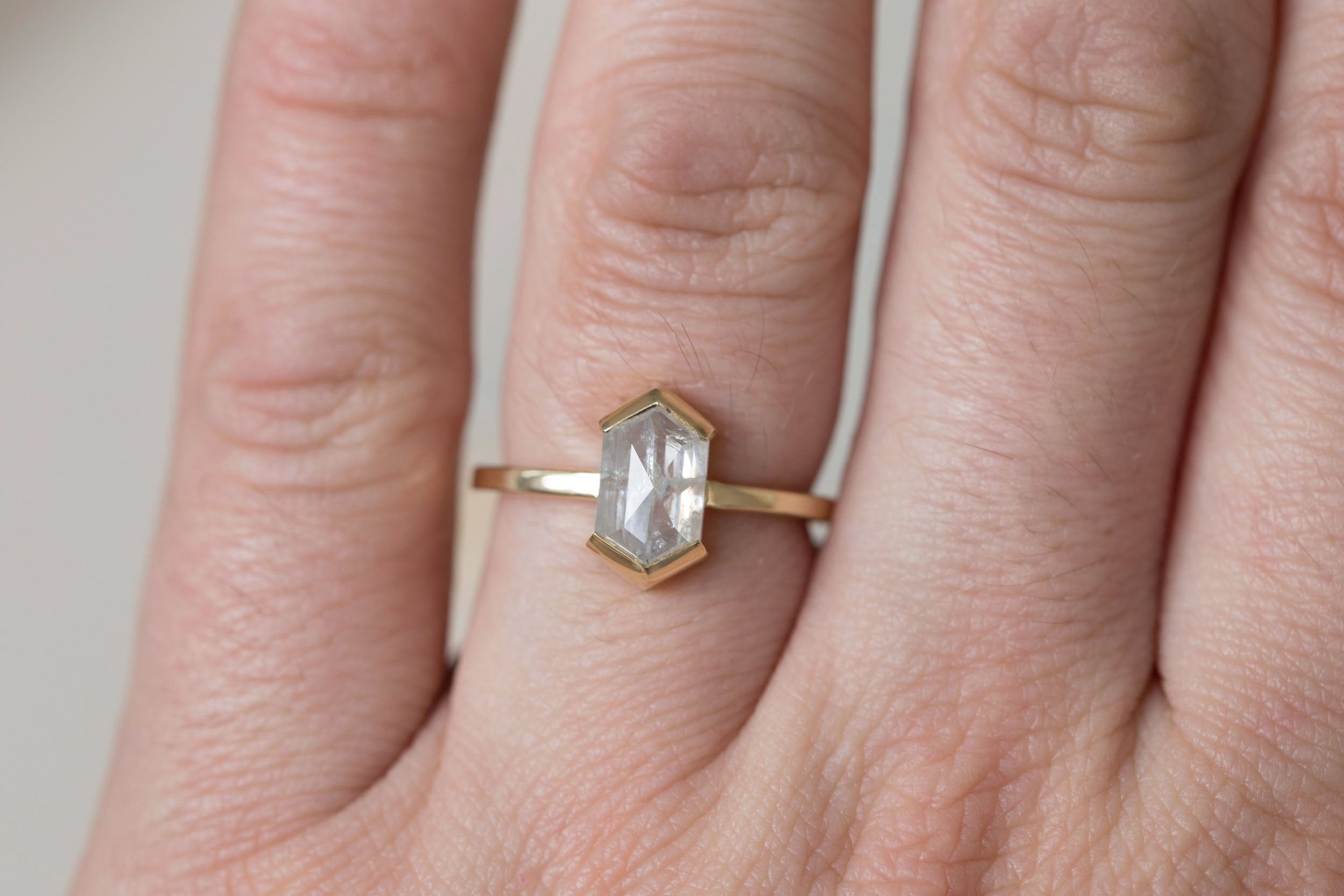 Varda Ring | Silver Hexagonal Diamond Engagement Ring 2.05 ct | 14k Recycled Gold | One of a Kind