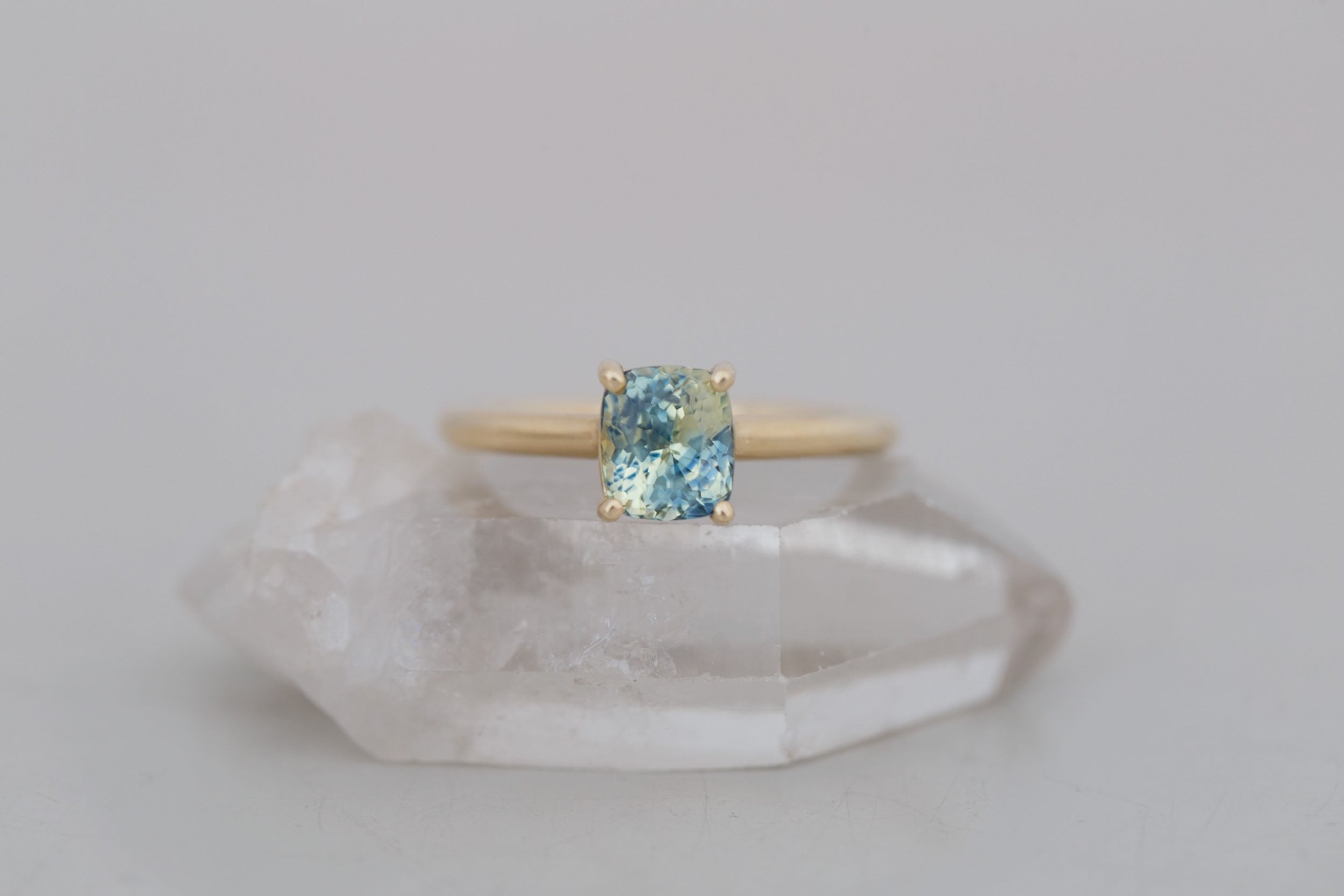 Briar Ring | Bicolor Cushion Cut Sapphire Solitaire Engagement Ring 2.06 ct | 14k Recycled Gold | One of a Kind