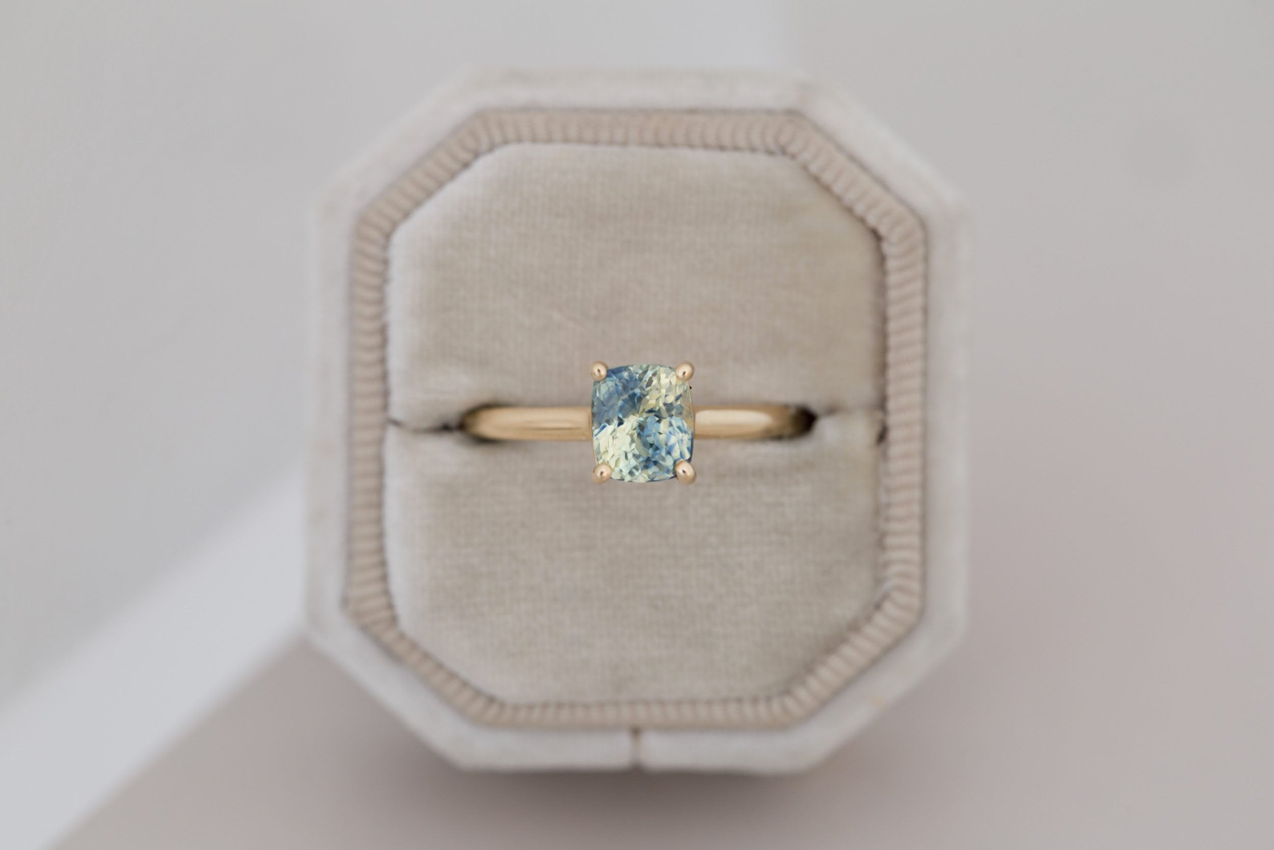 Briar Ring | Bicolor Cushion Cut Sapphire Solitaire Engagement Ring 2.06 ct | 14k Recycled Gold | One of a Kind