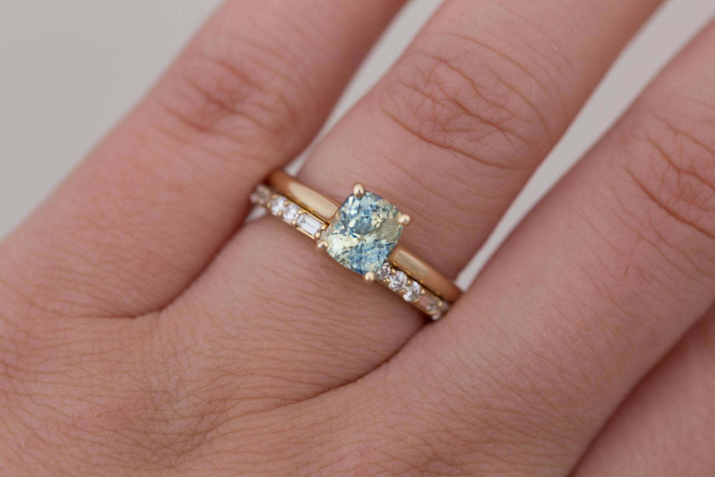 Briar Ring | Bicolor Cushion Cut Sapphire Solitaire Engagement Ring 2.06 ct | 14k Recycled Gold | One of a Kind
