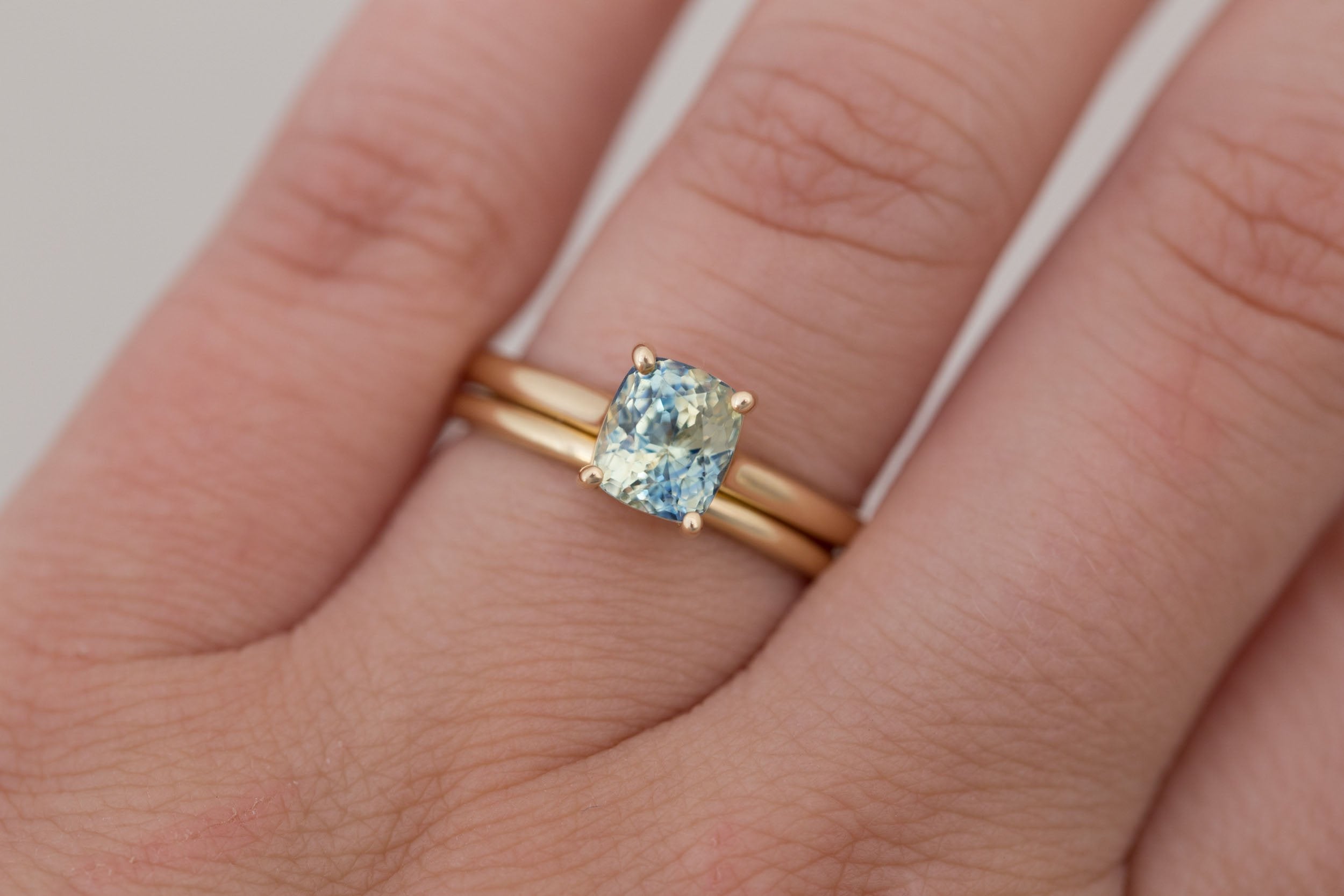 Briar Ring | Bicolor Cushion Cut Sapphire Solitaire Engagement Ring 2.06 ct | 14k Recycled Gold | One of a Kind
