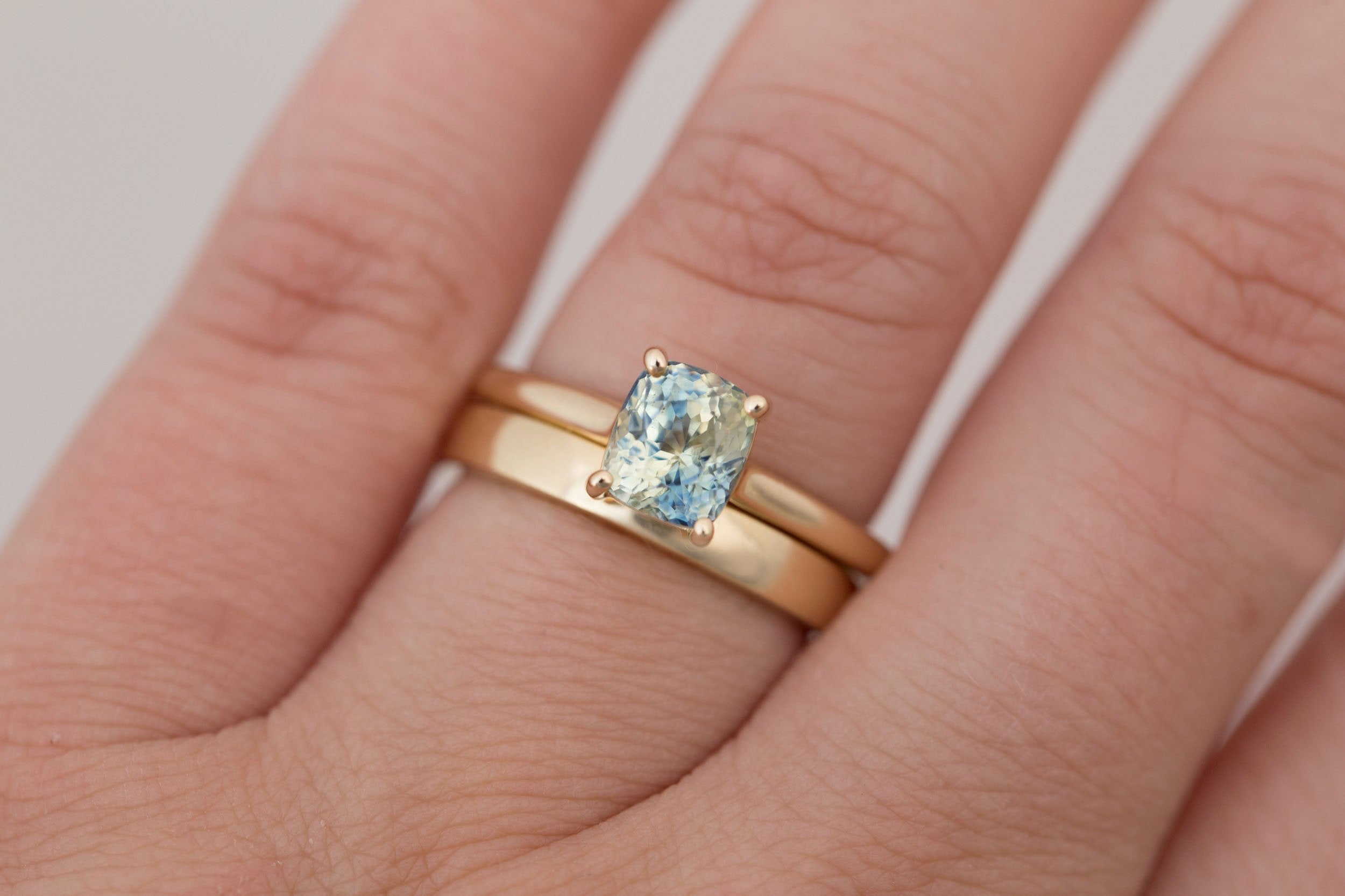 Briar Ring | Bicolor Cushion Cut Sapphire Solitaire Engagement Ring 2.06 ct | 14k Recycled Gold | One of a Kind