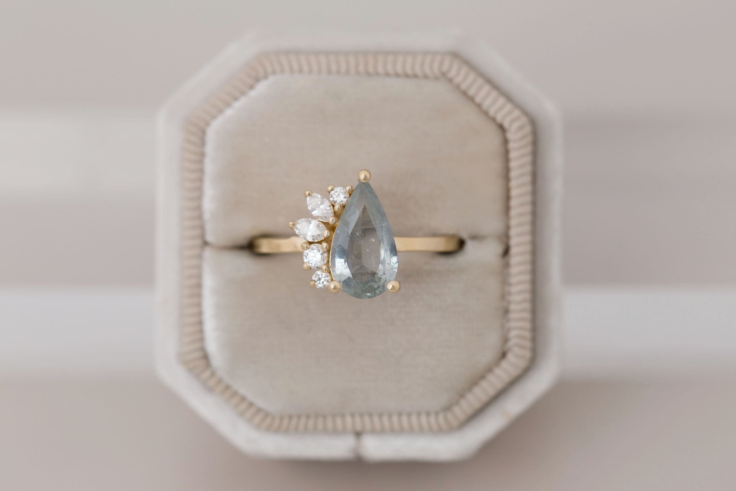 Dahlia Ring | Mint Pear Cut Sapphire + Diamond Cluster Engagement Ring 2.06 ct | 14k Recycled Gold | One of a Kind