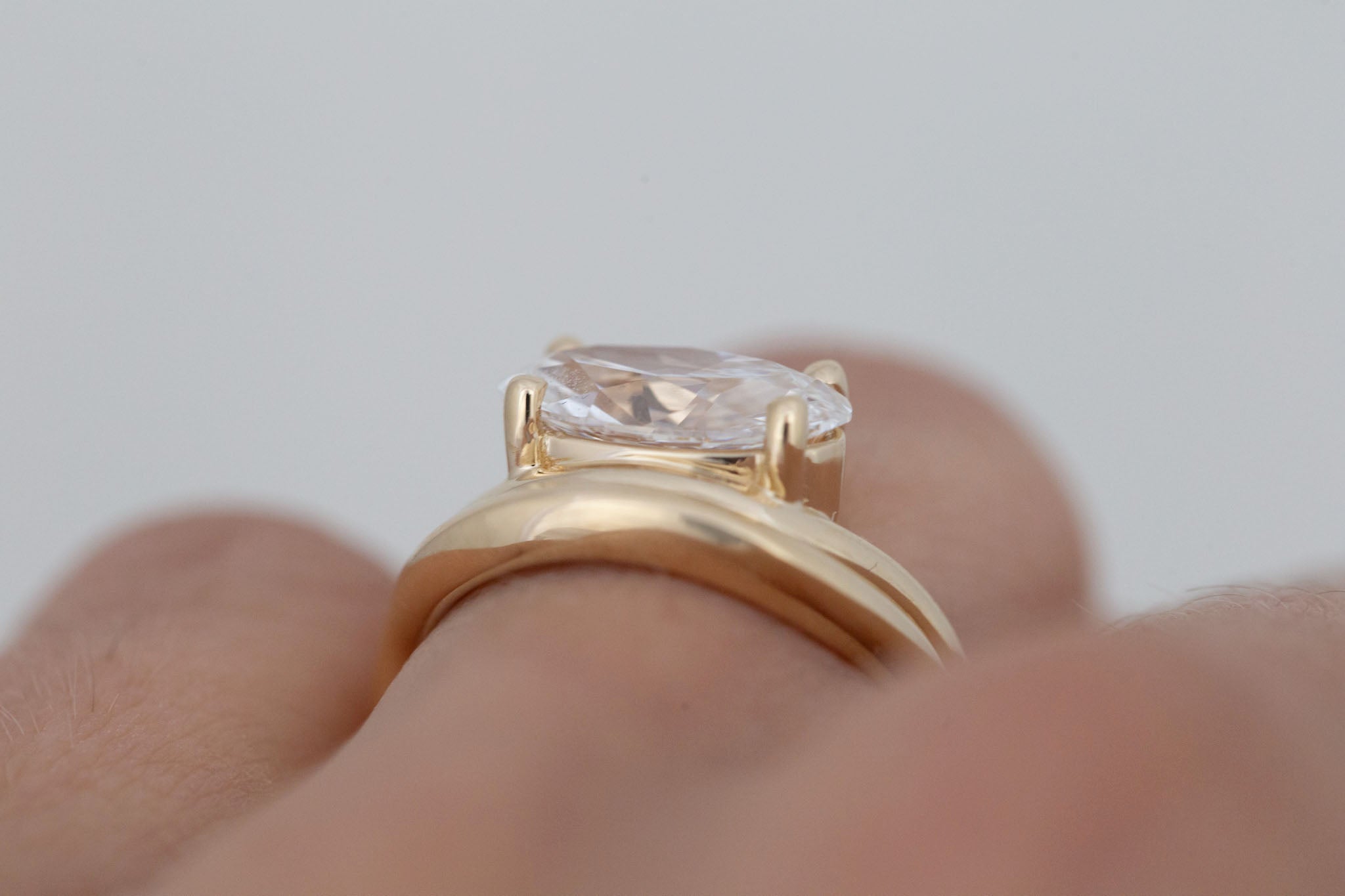 Hayes Ring | Lab Moval Solitaire + Double Curved Band Engagement Ring 2.06 ct | 14k Recycled Gold | One of a Kind