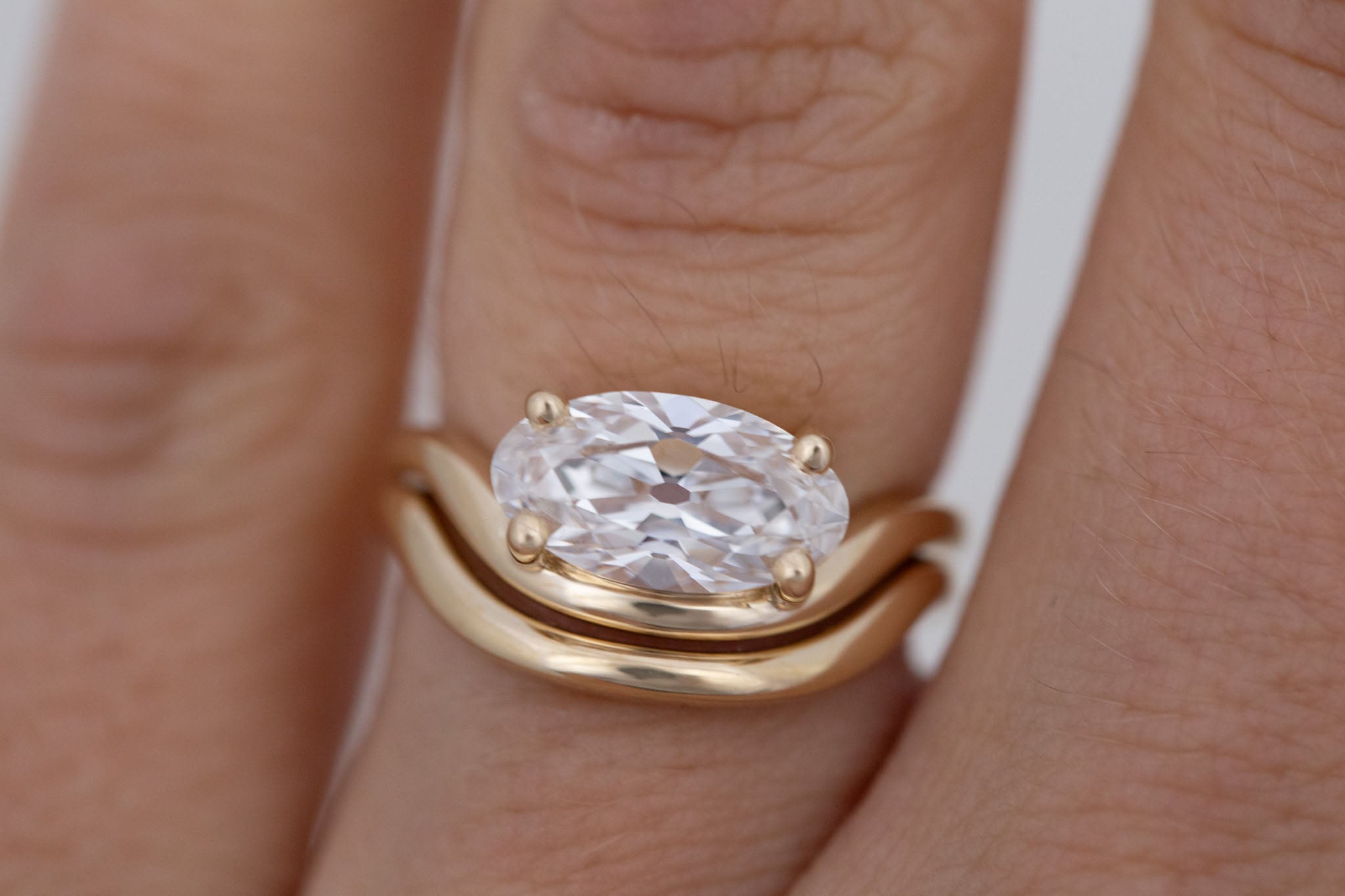 Hayes Ring | Lab Moval Solitaire + Double Curved Band Engagement Ring 2.06 ct | 14k Recycled Gold | One of a Kind