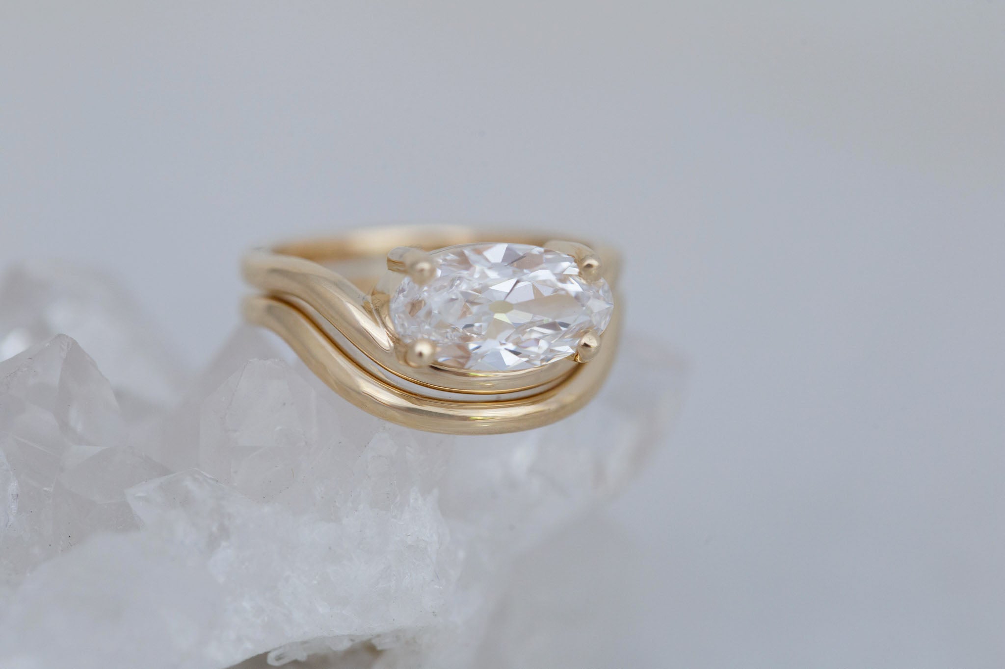 Hayes Ring | Lab Moval Solitaire + Double Curved Band Engagement Ring 2.06 ct | 14k Recycled Gold | One of a Kind