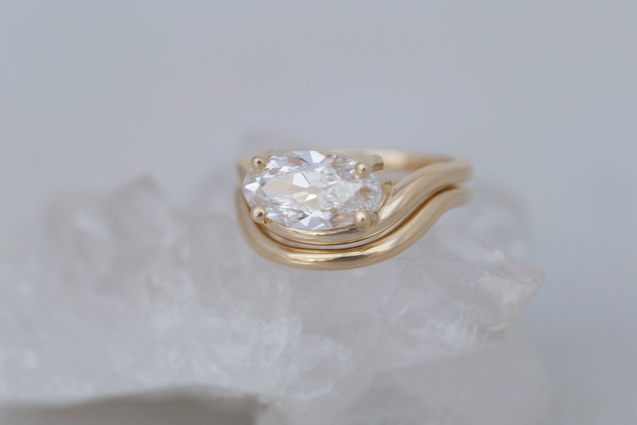Hayes Ring | Lab Moval Solitaire + Double Curved Band Engagement Ring 2.06 ct | 14k Recycled Gold | One of a Kind