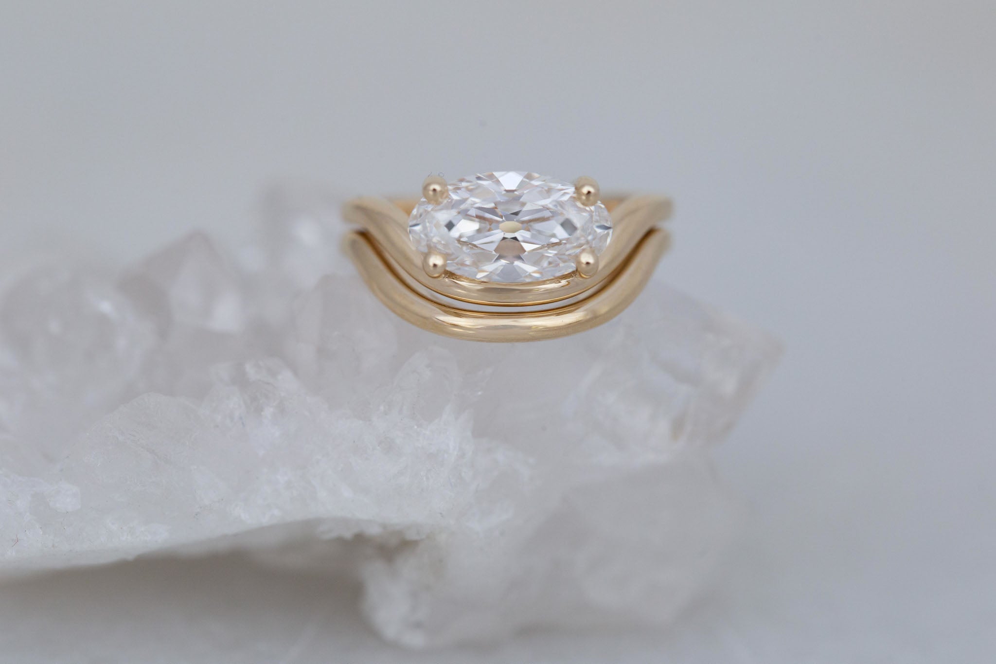 Hayes Ring | Lab Moval Solitaire + Double Curved Band Engagement Ring 2.06 ct | 14k Recycled Gold | One of a Kind