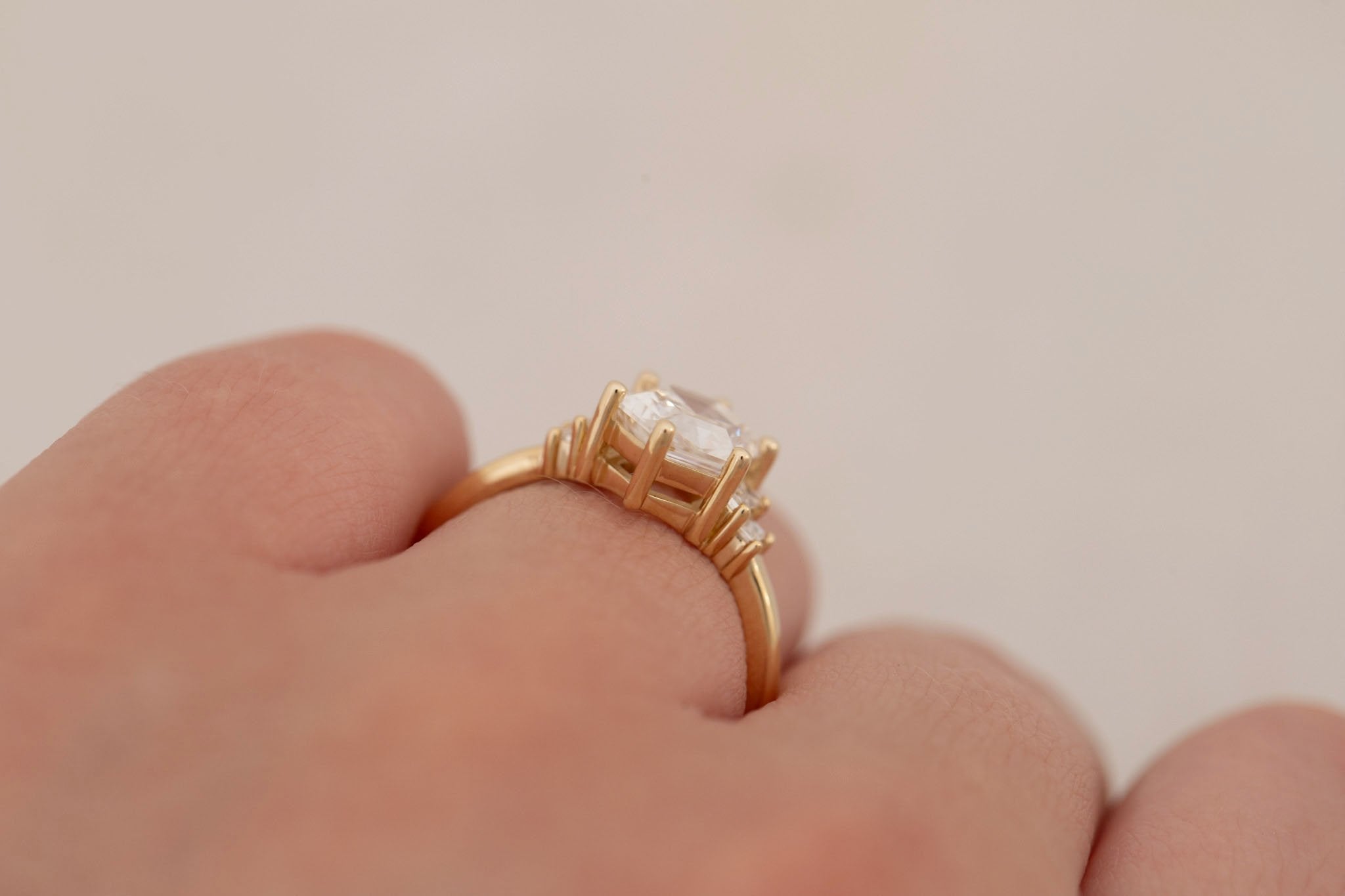 Ash Ring | Lab Hexagonal Diamond + Diamond Baguette Engagement Ring 2.07 ct | 14k Recycled Gold | One of a Kind