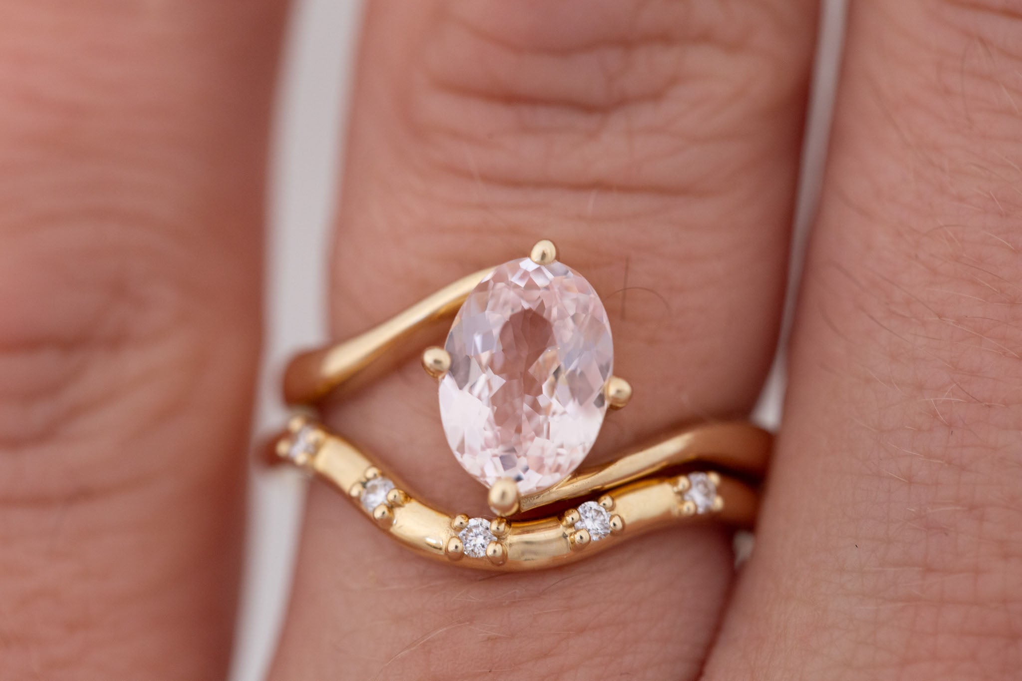Marin Ring | Blush Oval Sapphire Bypass Engagement Ring 2.07 ct | 14k Recycled Gold | One of a Kind