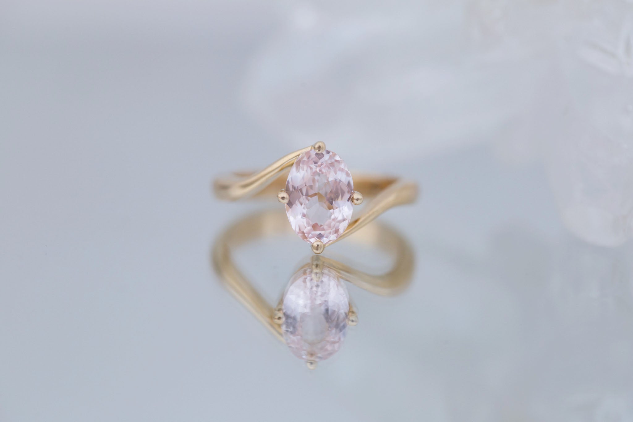 Marin Ring | Blush Oval Sapphire Bypass Engagement Ring 2.07 ct | 14k Recycled Gold | One of a Kind