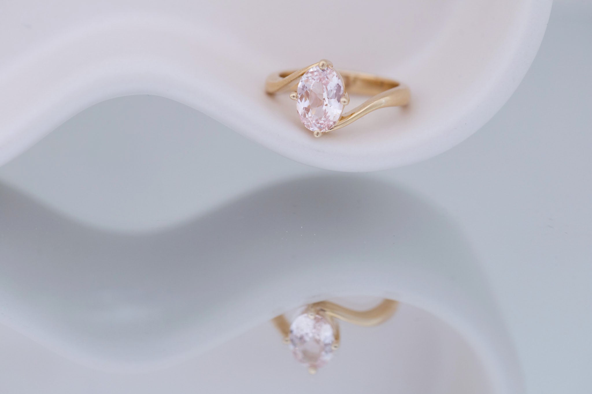 Marin Ring | Blush Oval Sapphire Bypass Engagement Ring 2.07 ct | 14k Recycled Gold | One of a Kind