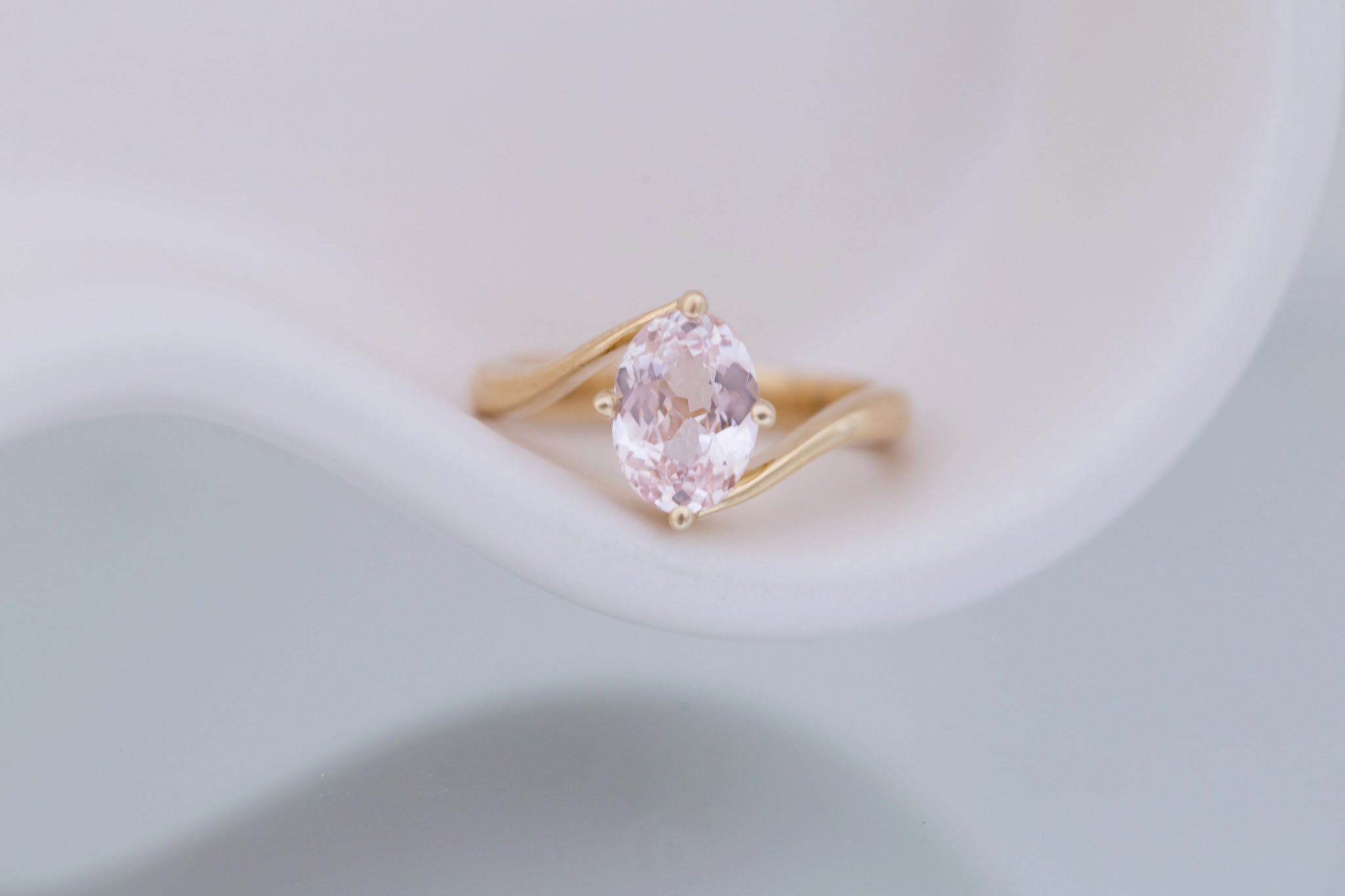 Marin Ring | Blush Oval Sapphire Bypass Engagement Ring 2.07 ct | 14k Recycled Gold | One of a Kind