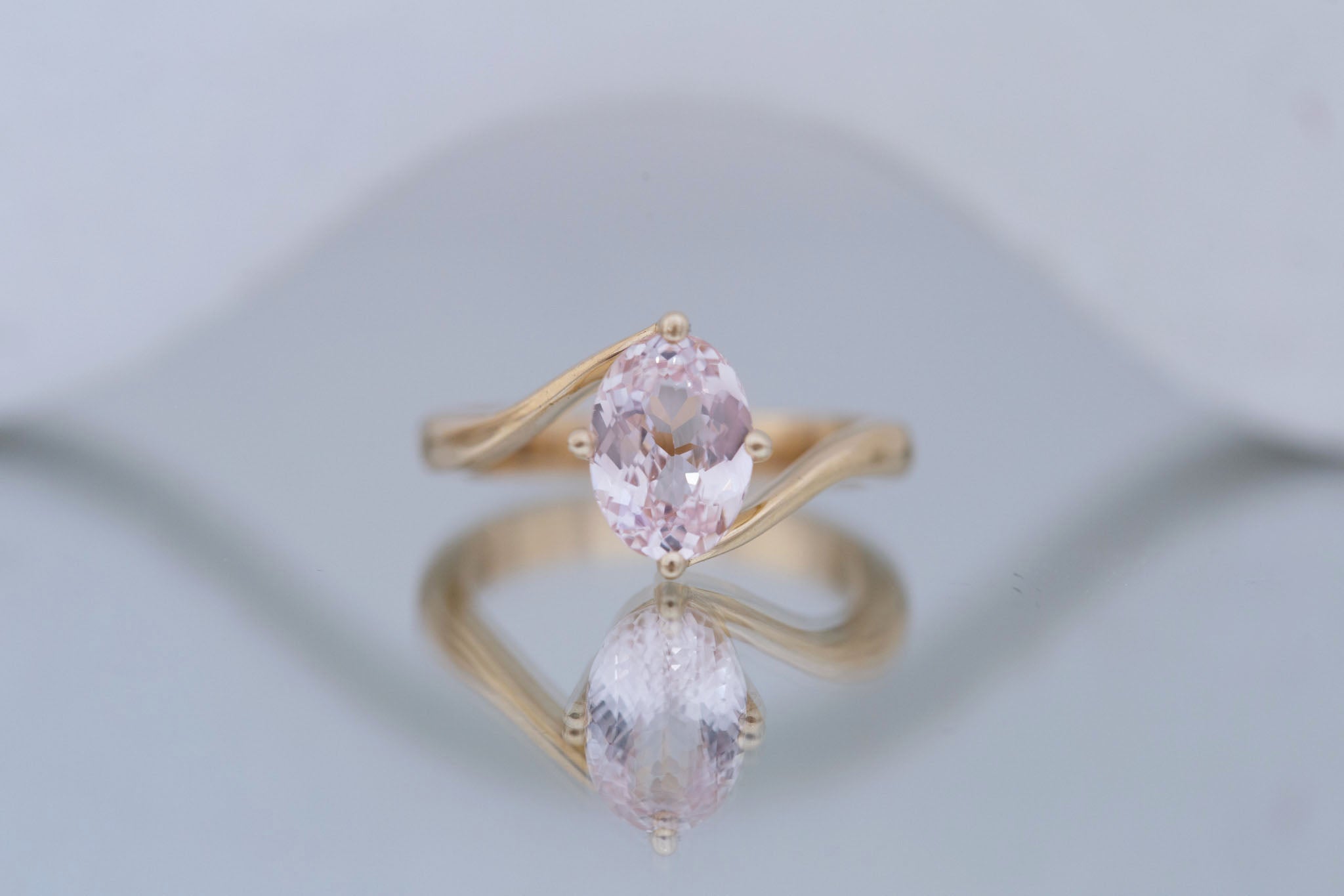Marin Ring | Blush Oval Sapphire Bypass Engagement Ring 2.07 ct | 14k Recycled Gold | One of a Kind