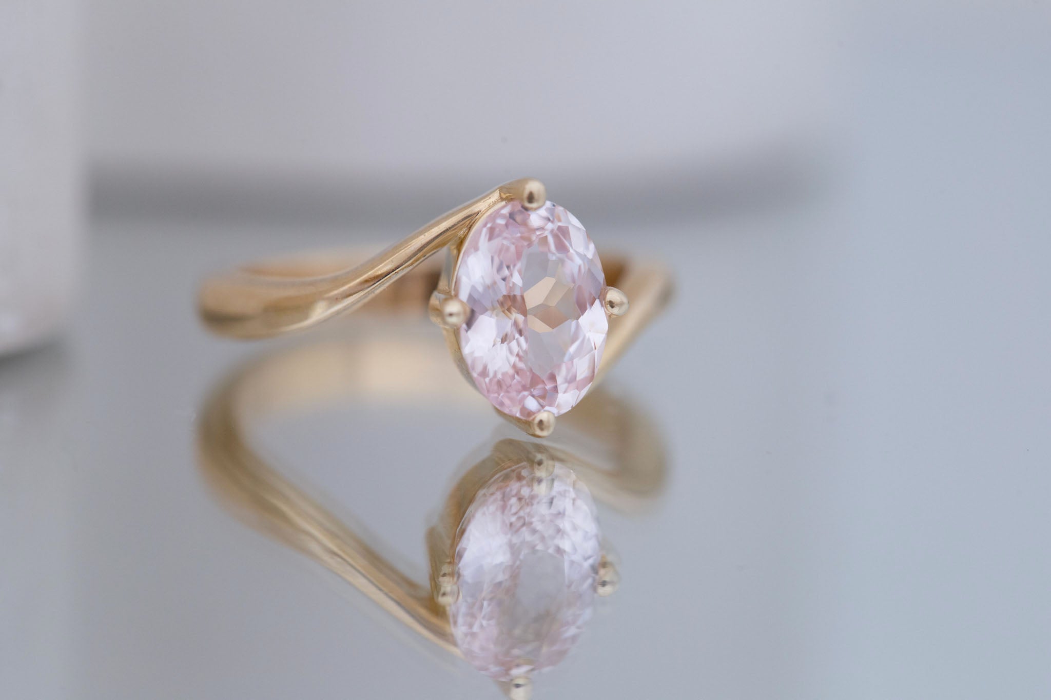 Marin Ring | Blush Oval Sapphire Bypass Engagement Ring 2.07 ct | 14k Recycled Gold | One of a Kind