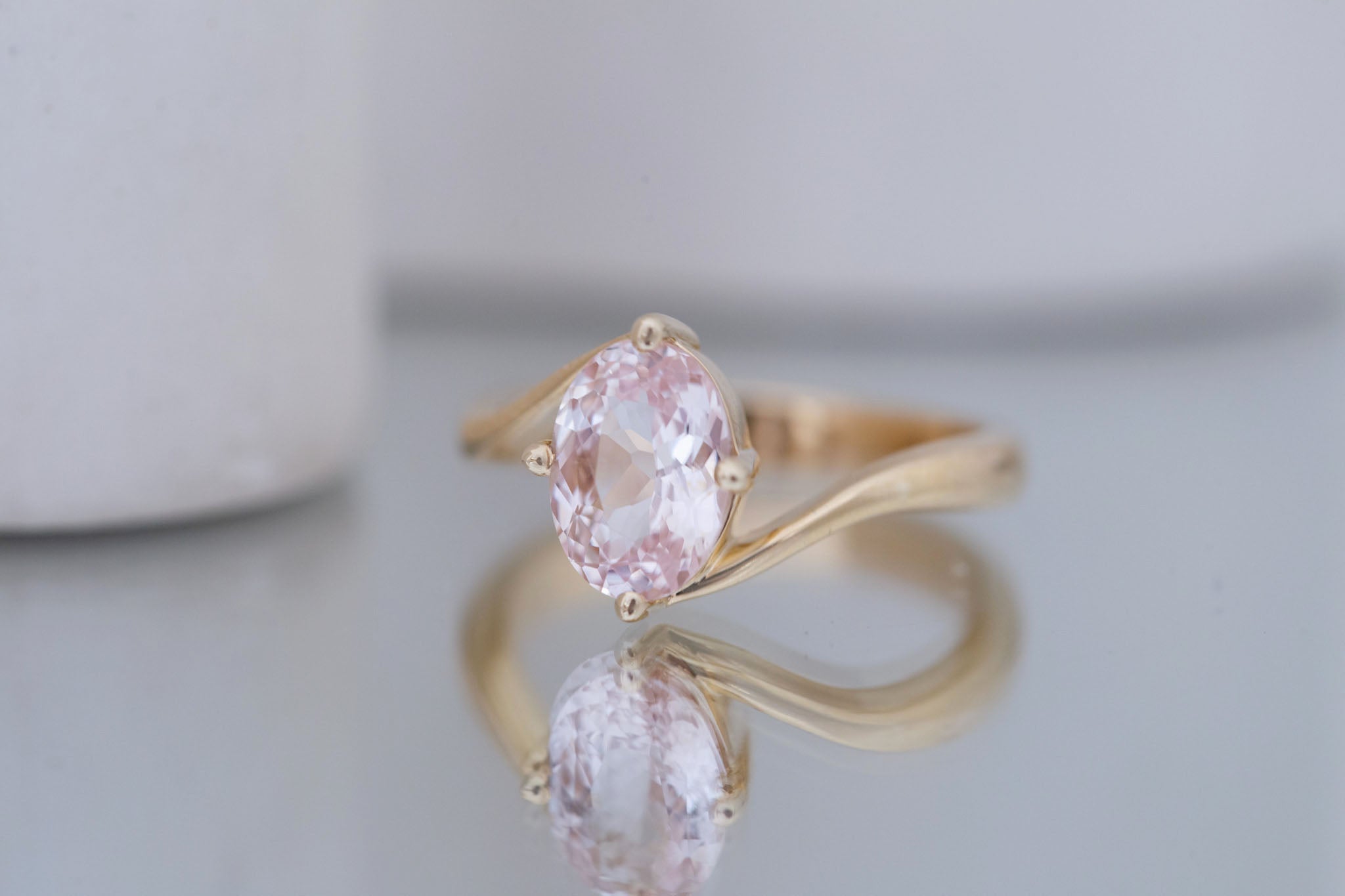 Marin Ring | Blush Oval Sapphire Bypass Engagement Ring 2.07 ct | 14k Recycled Gold | One of a Kind