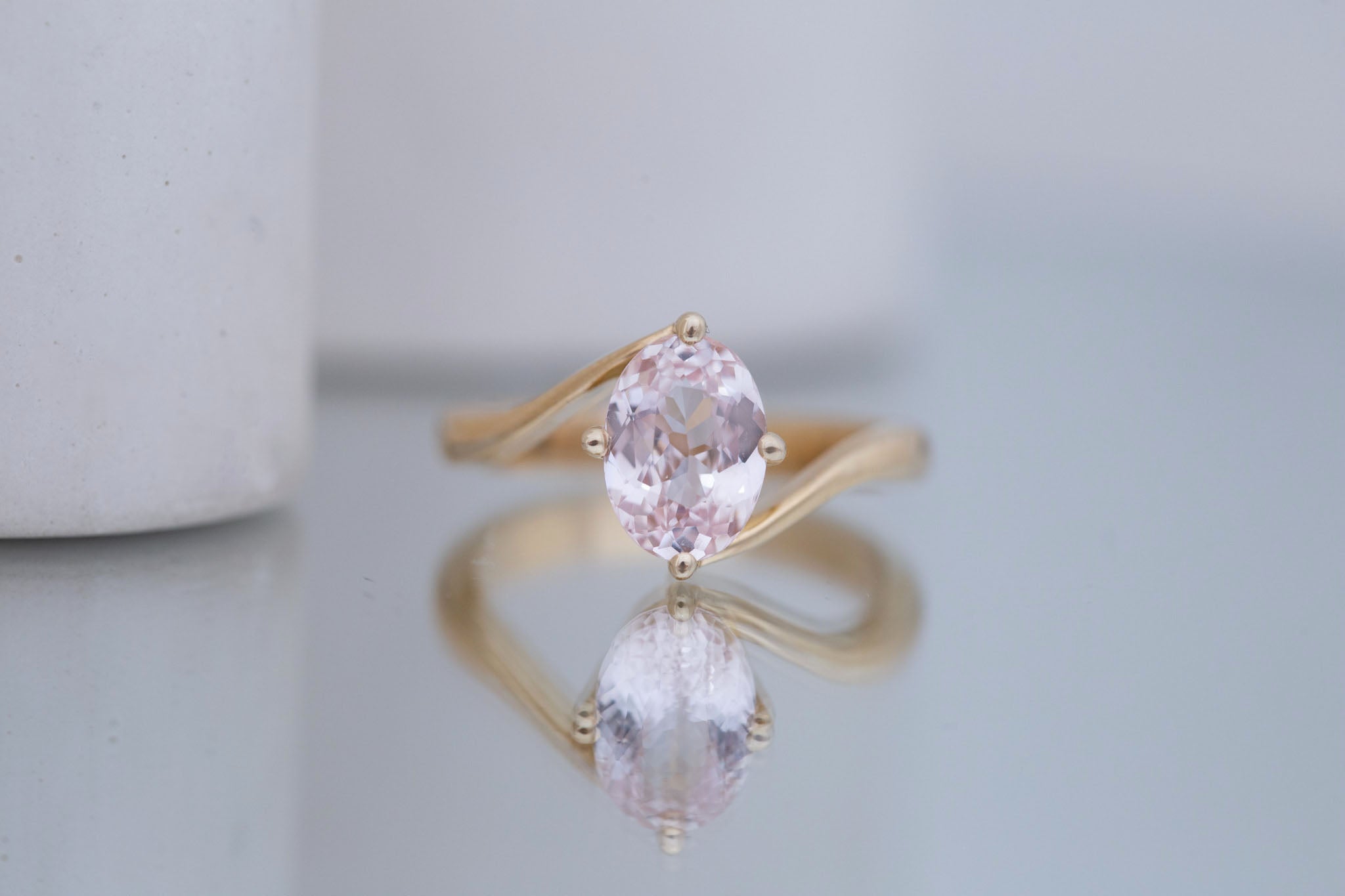 Marin Ring | Blush Oval Sapphire Bypass Engagement Ring 2.07 ct | 14k Recycled Gold | One of a Kind