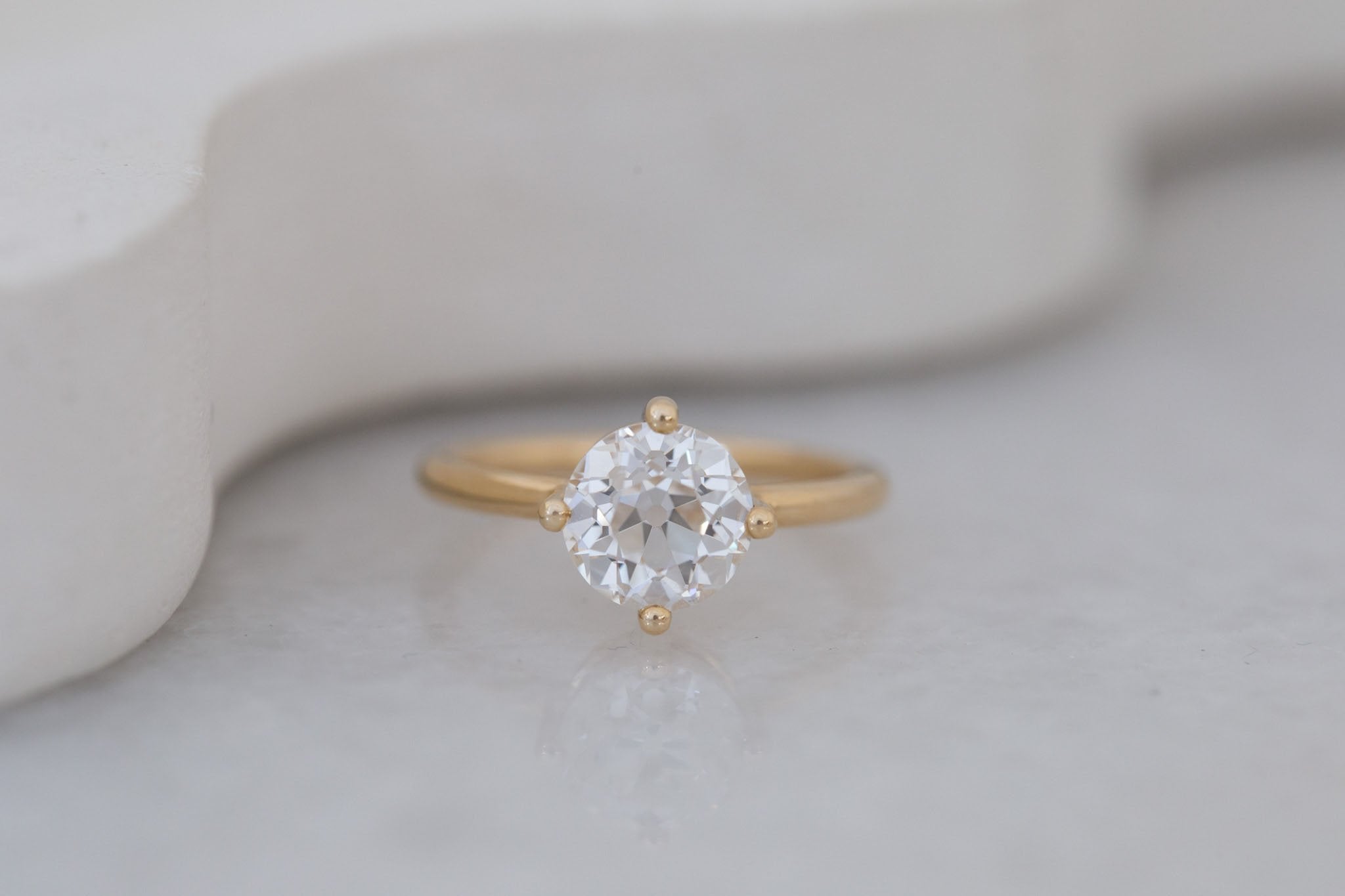 Leta Ring | Lab Antique Old European Cut Diamond Compass Set Solitaire Engagement Ring 2.08 ct | 14k Recycled Gold | One of a Kind
